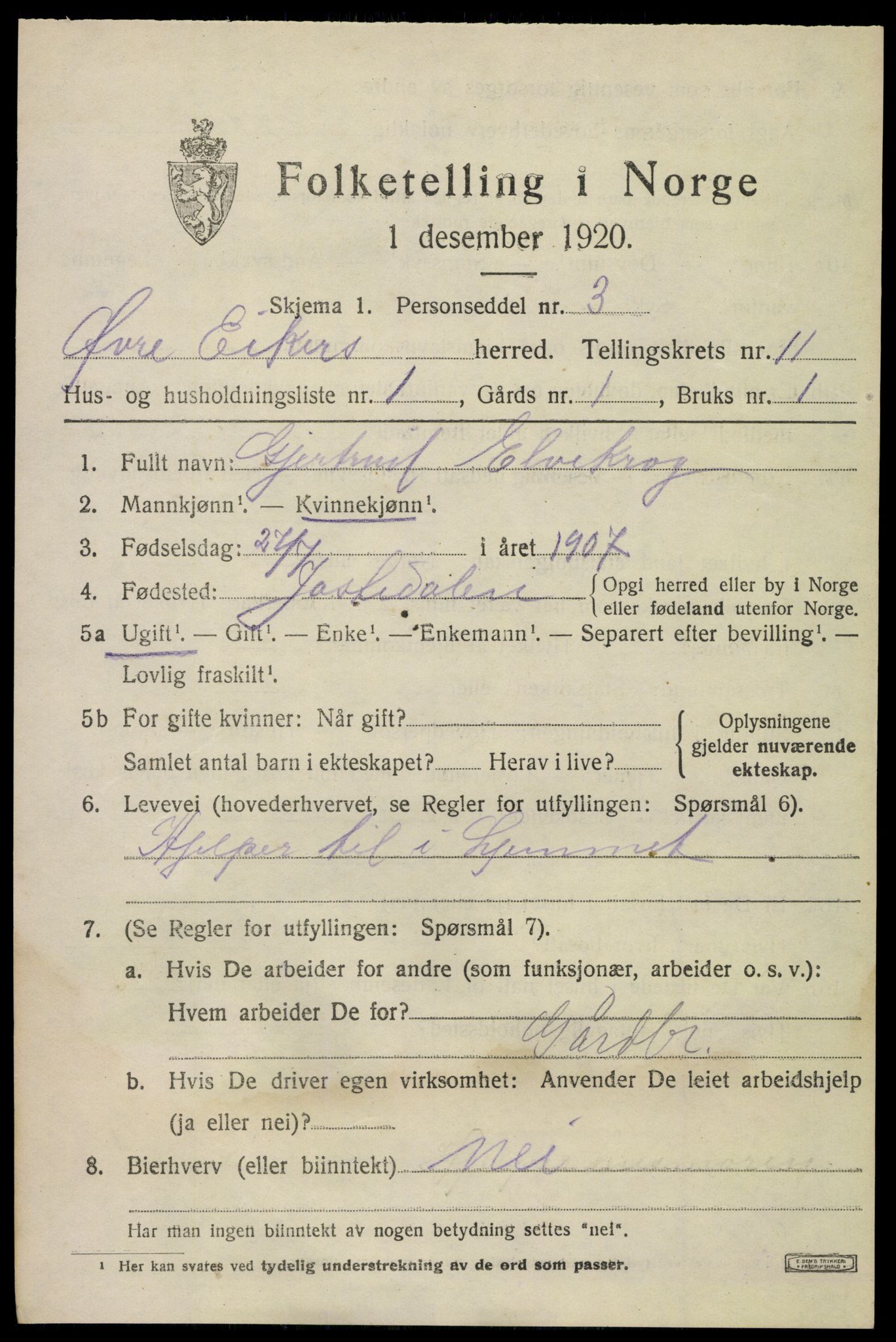 SAKO, 1920 census for Øvre Eiker, 1920, p. 17338