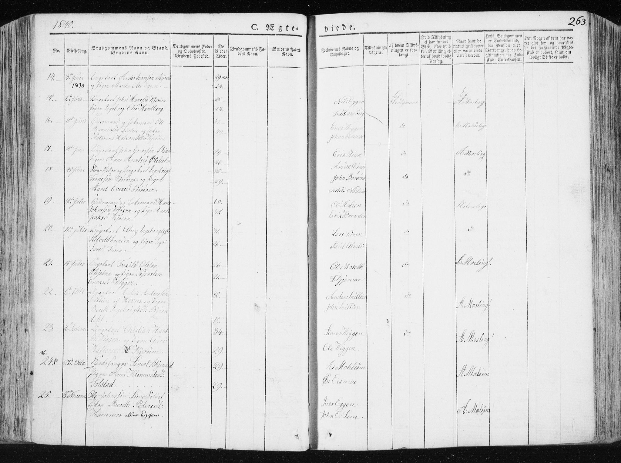 Ministerialprotokoller, klokkerbøker og fødselsregistre - Sør-Trøndelag, SAT/A-1456/665/L0771: Parish register (official) no. 665A06, 1830-1856, p. 263