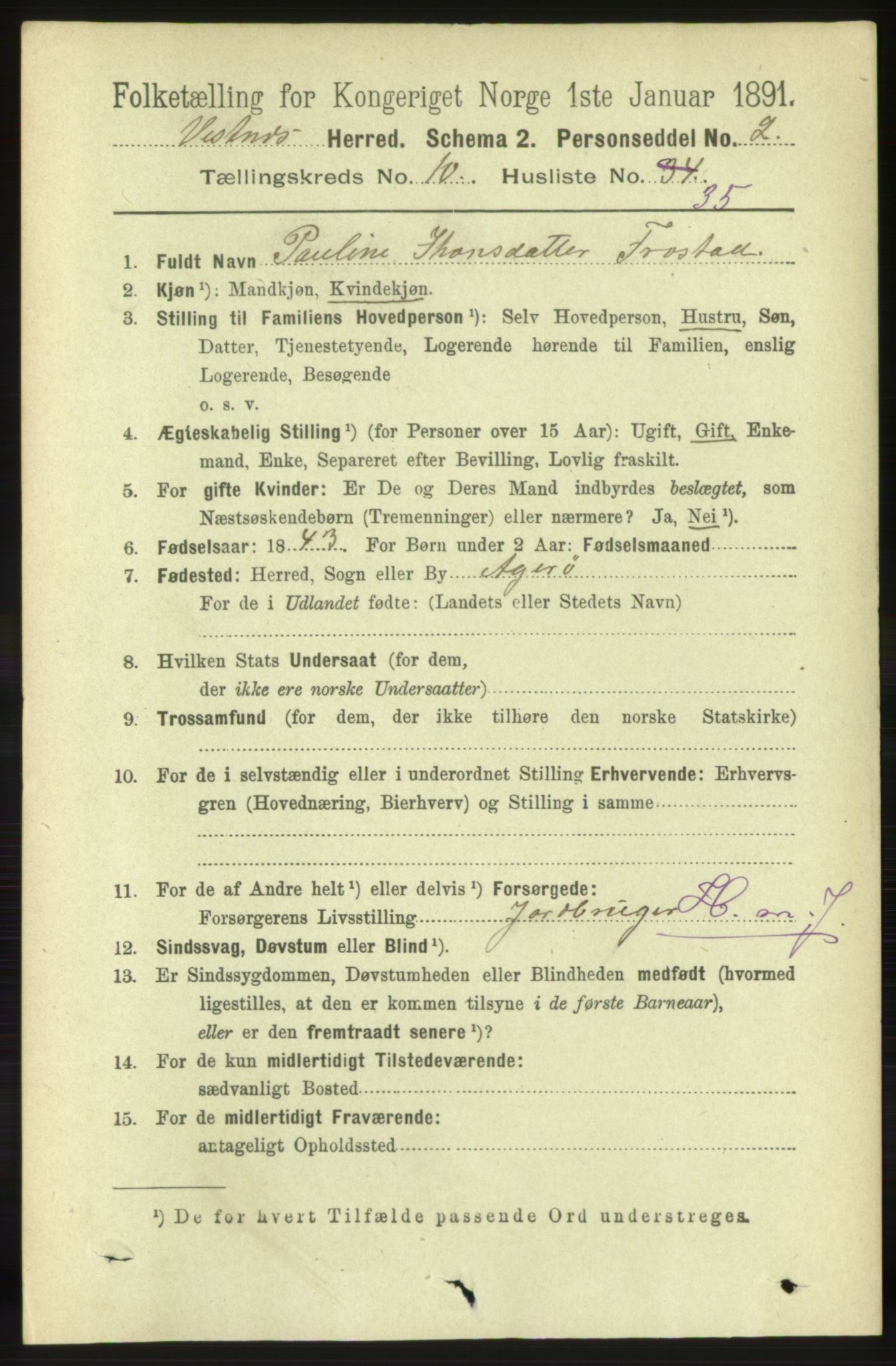 RA, 1891 census for 1535 Vestnes, 1891, p. 3852