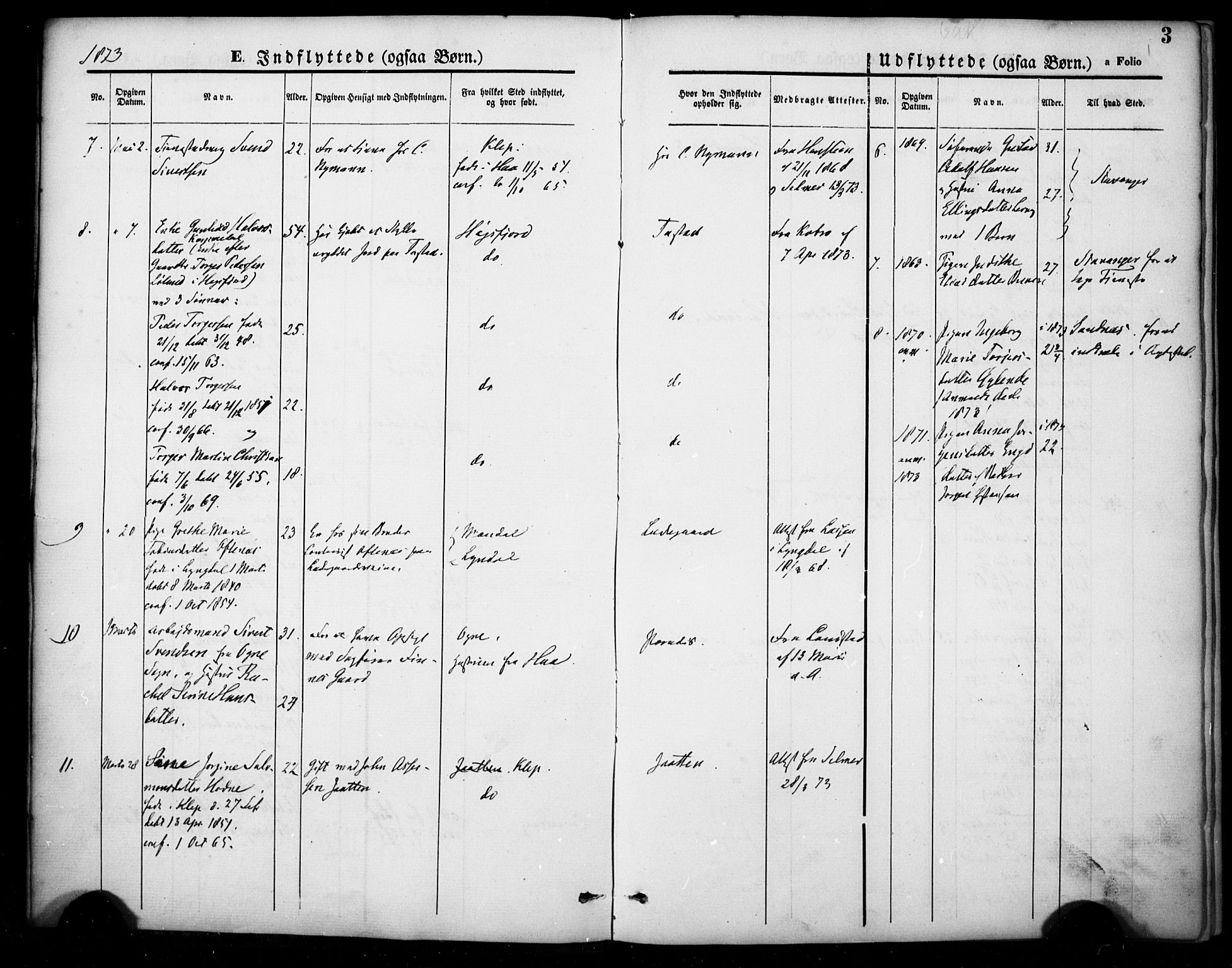 Hetland sokneprestkontor, SAST/A-101826/30/30BA/L0007: Parish register (official) no. A 7, 1870-1924, p. 3
