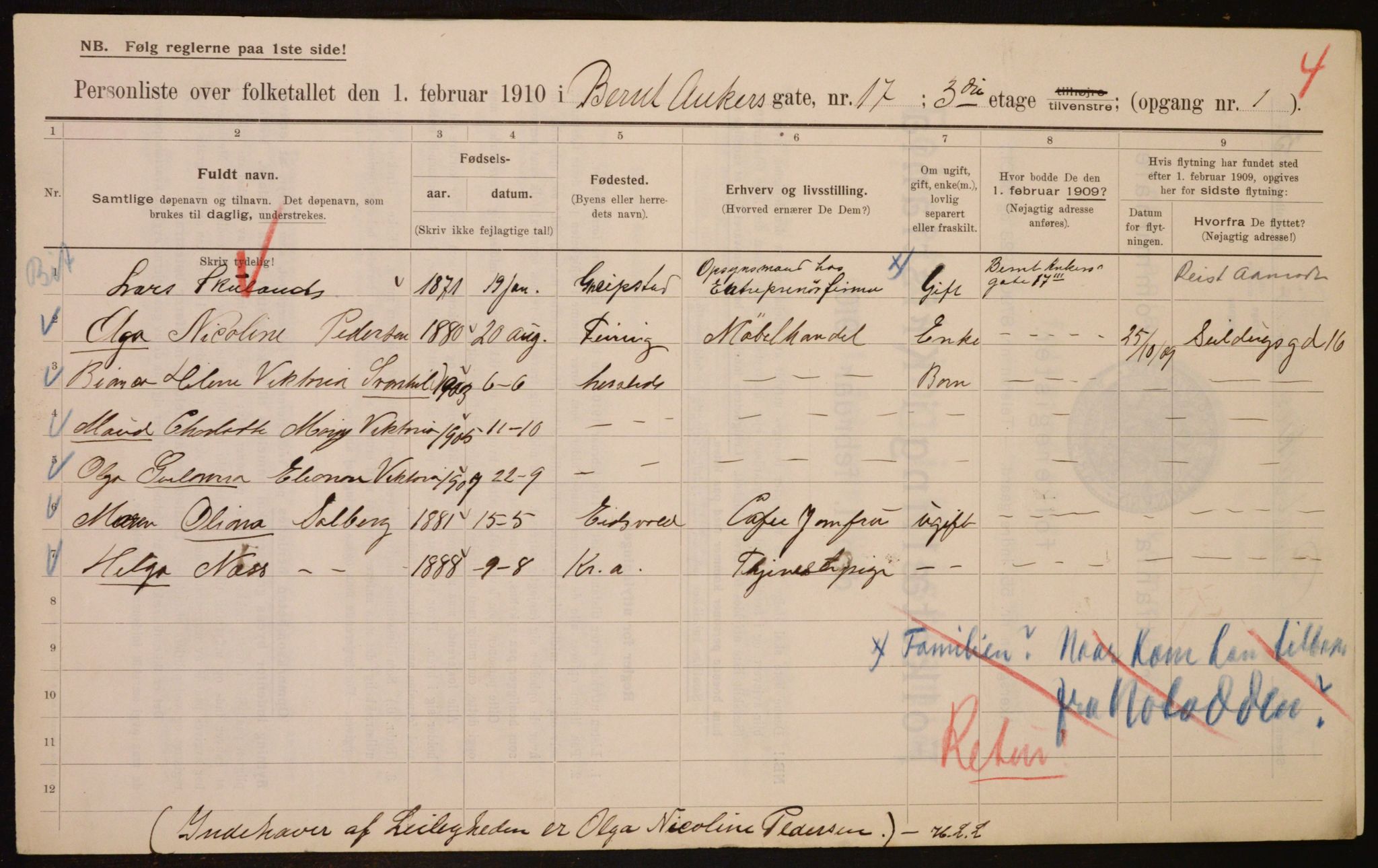 OBA, Municipal Census 1910 for Kristiania, 1910, p. 4560