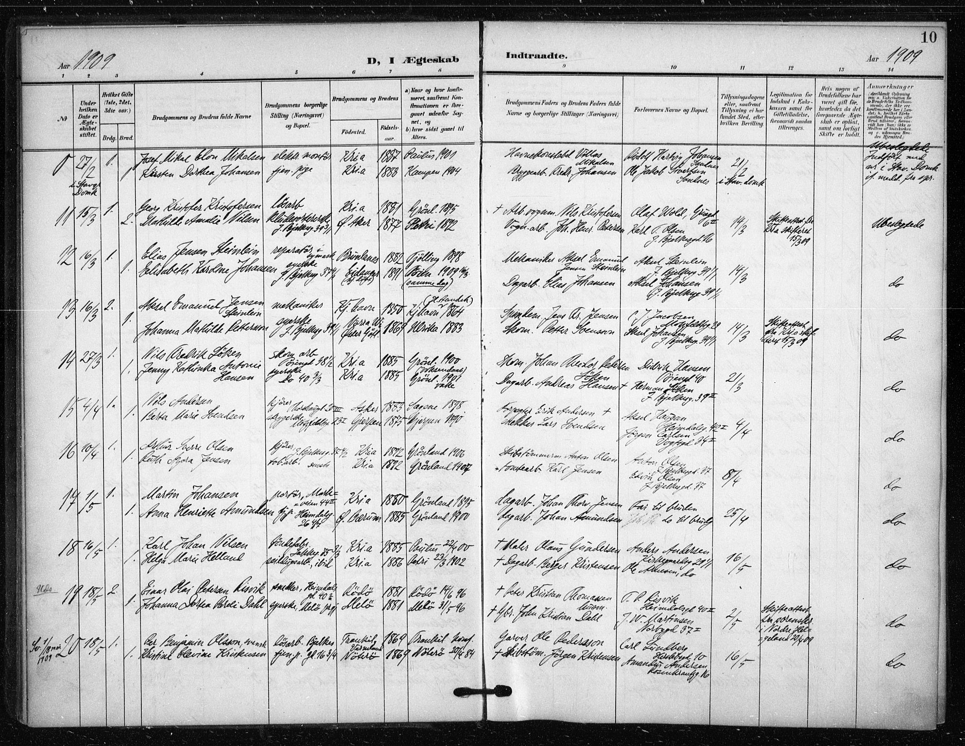 Tøyen prestekontor Kirkebøker, AV/SAO-A-10167a/F/Fa/L0002: Parish register (official) no. I 2, 1907-1916, p. 10