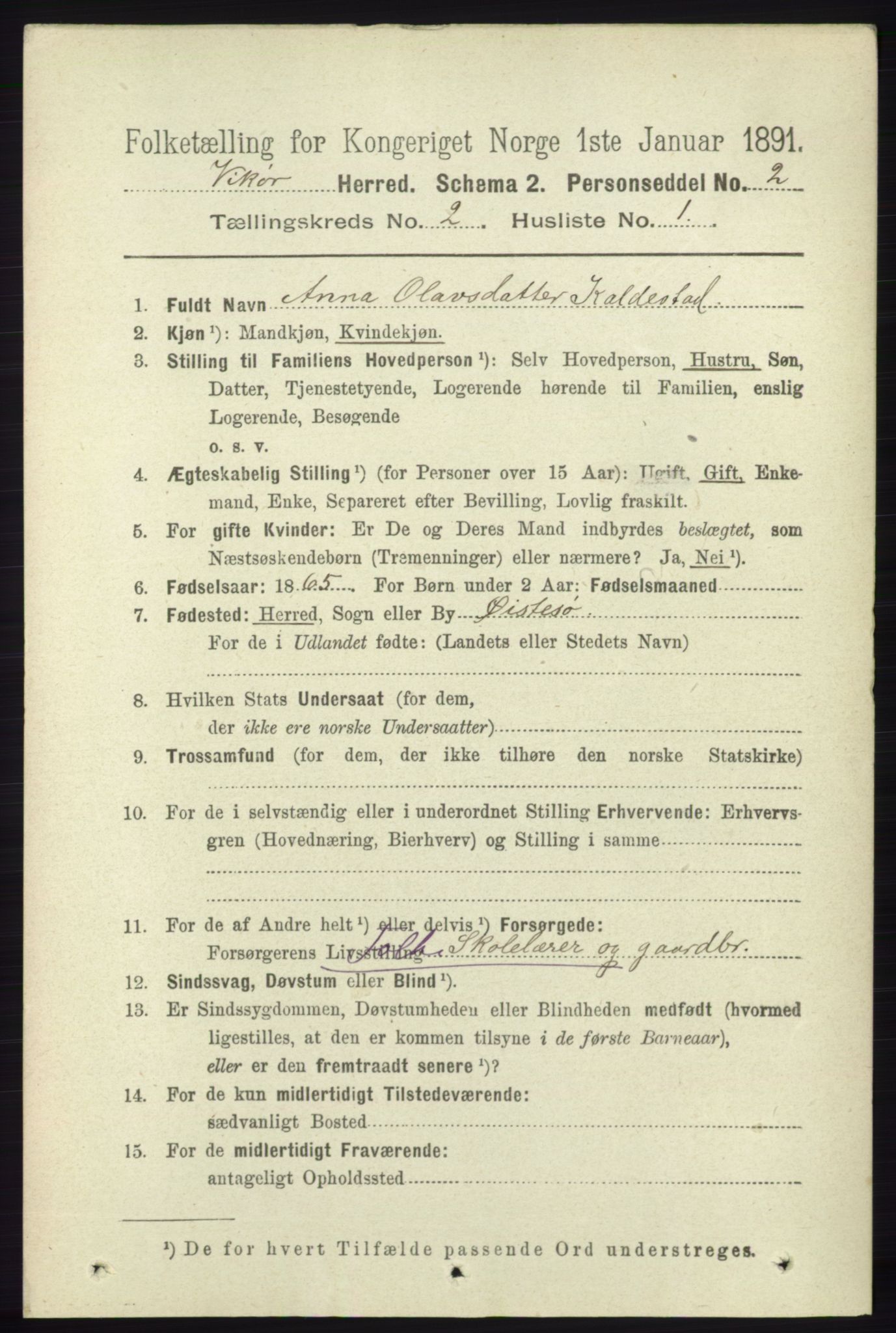 RA, 1891 census for 1238 Vikør, 1891, p. 480