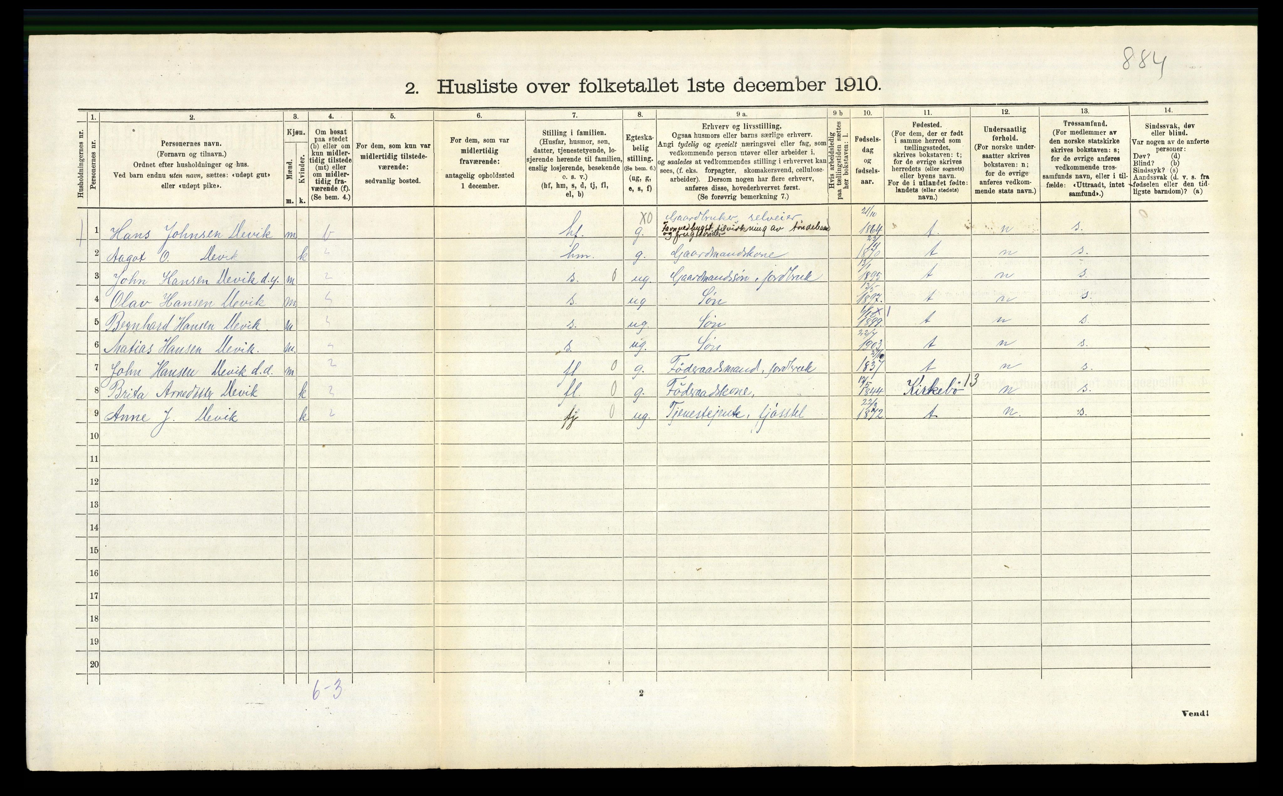 RA, 1910 census for Gloppen, 1910, p. 493