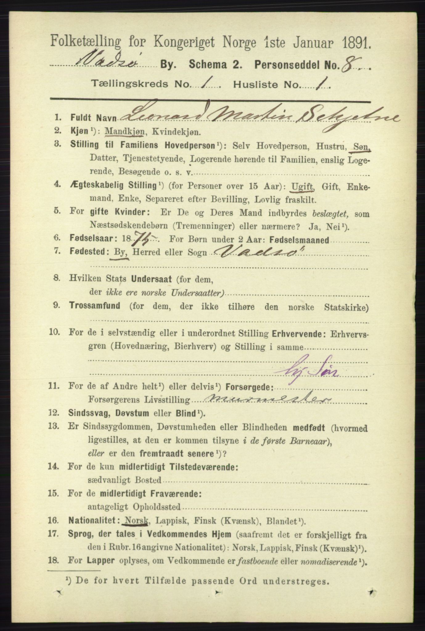 RA, 1891 census for 2003 Vadsø, 1891, p. 164