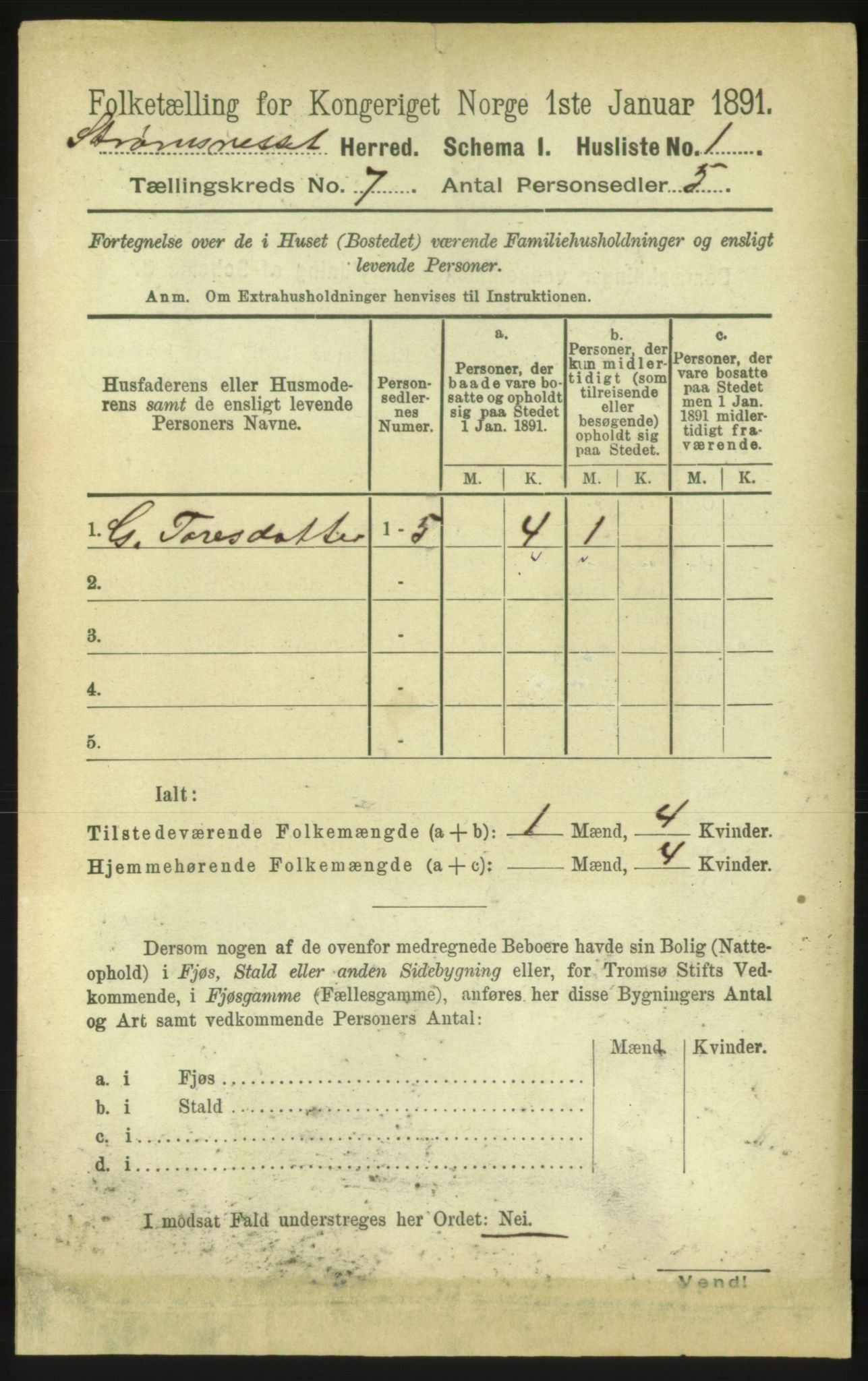 RA, 1891 census for 1559 Straumsnes, 1891, p. 1447