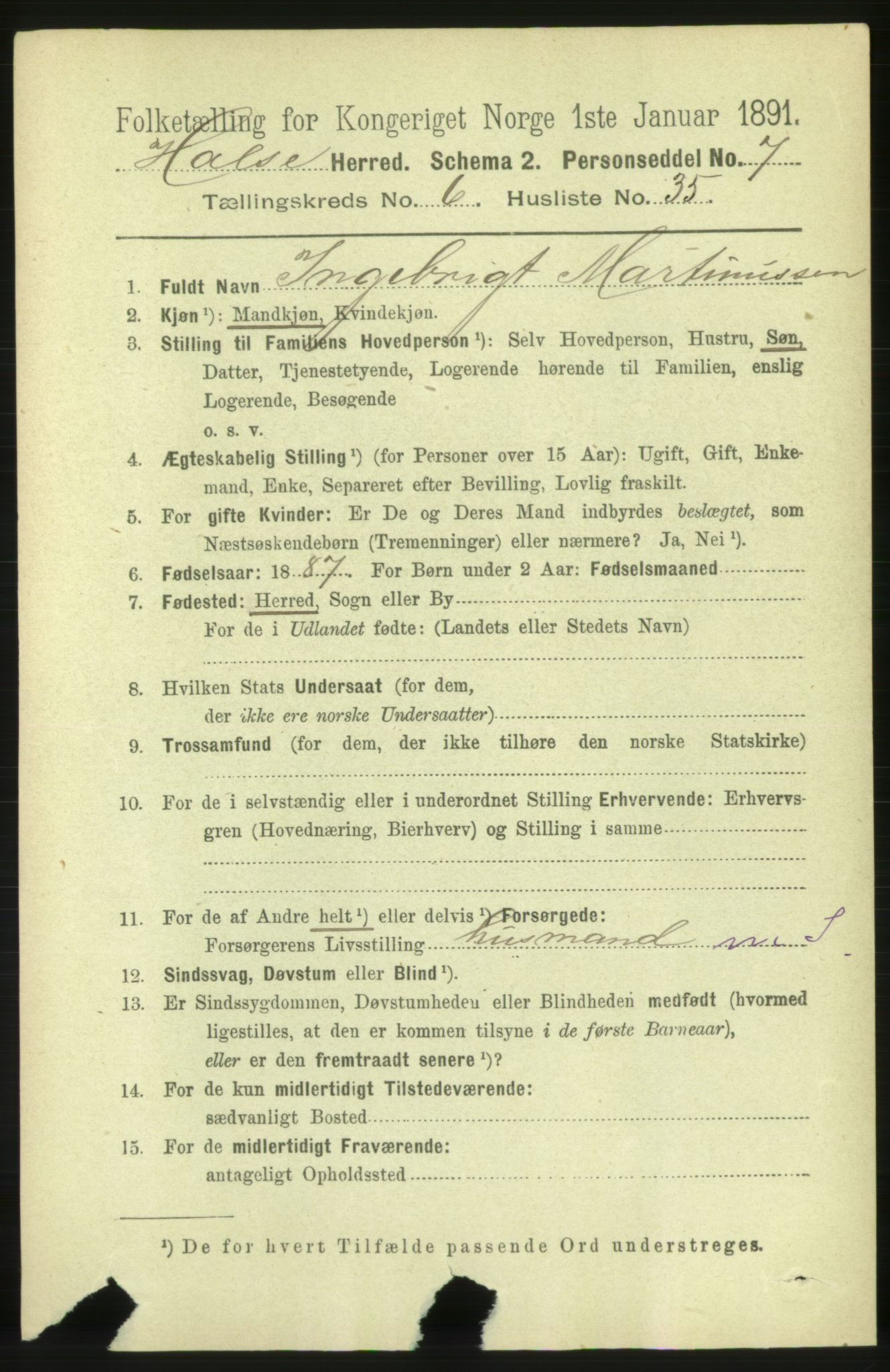 RA, 1891 census for 1571 Halsa, 1891, p. 1750