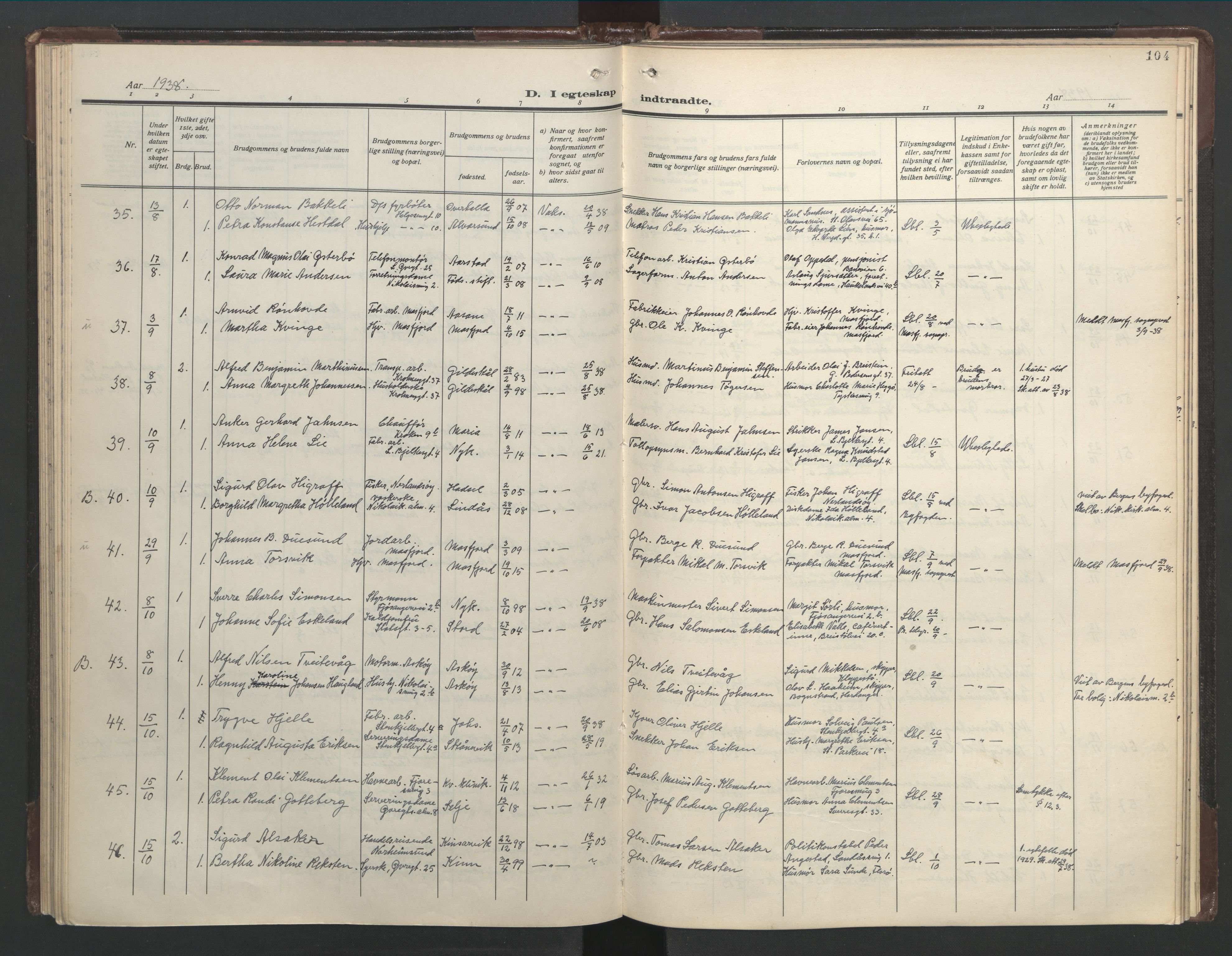 Mariakirken Sokneprestembete, SAB/A-76901/H/Hab/L0011: Parish register (copy) no. A 11, 1938-1955, p. 103b-104a