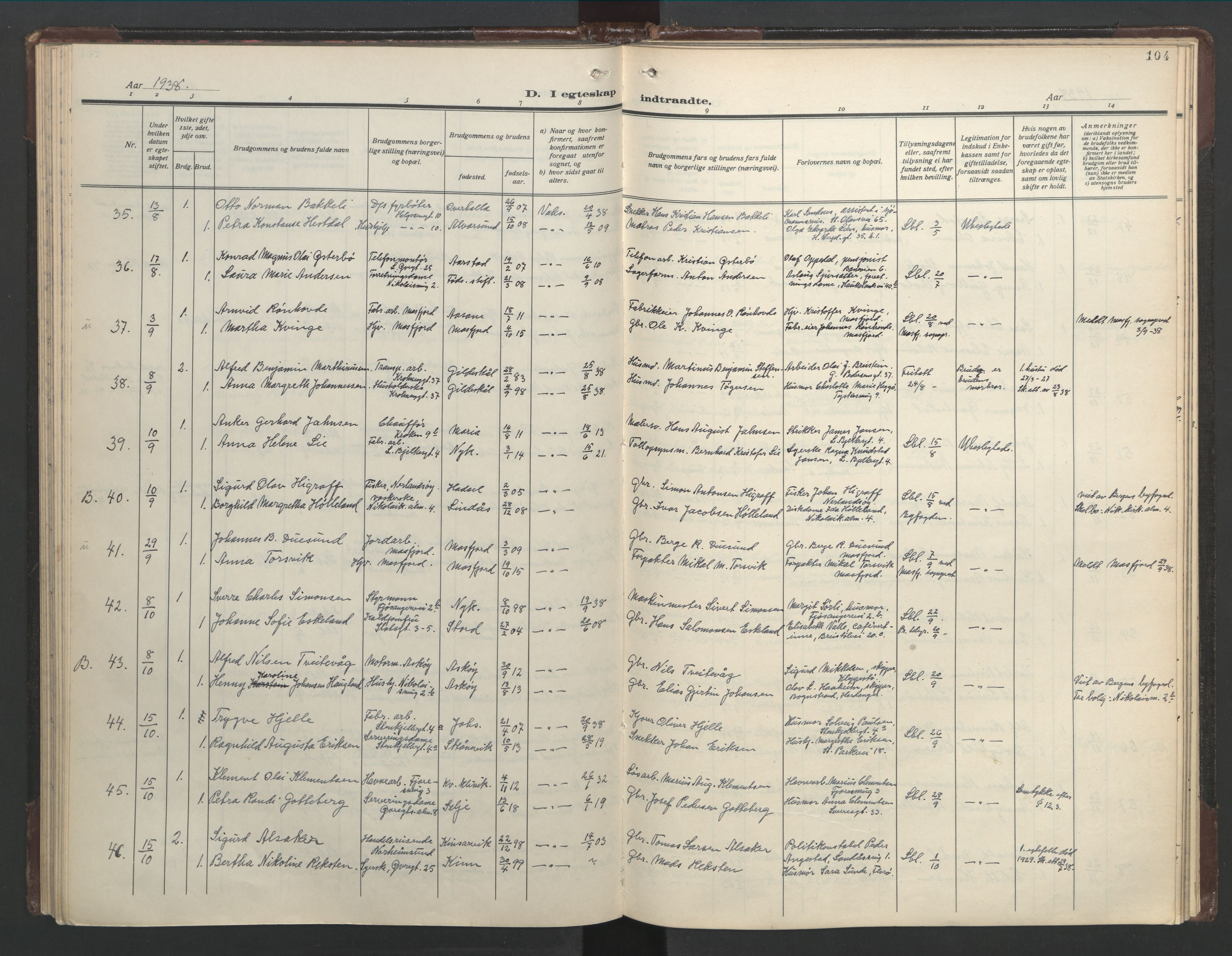 Mariakirken Sokneprestembete, AV/SAB-A-76901/H/Hab/L0011: Parish register (copy) no. A 11, 1938-1955, p. 103b-104a