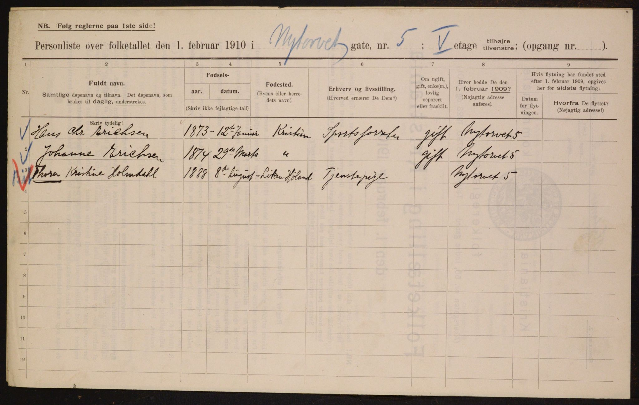 OBA, Municipal Census 1910 for Kristiania, 1910, p. 71577