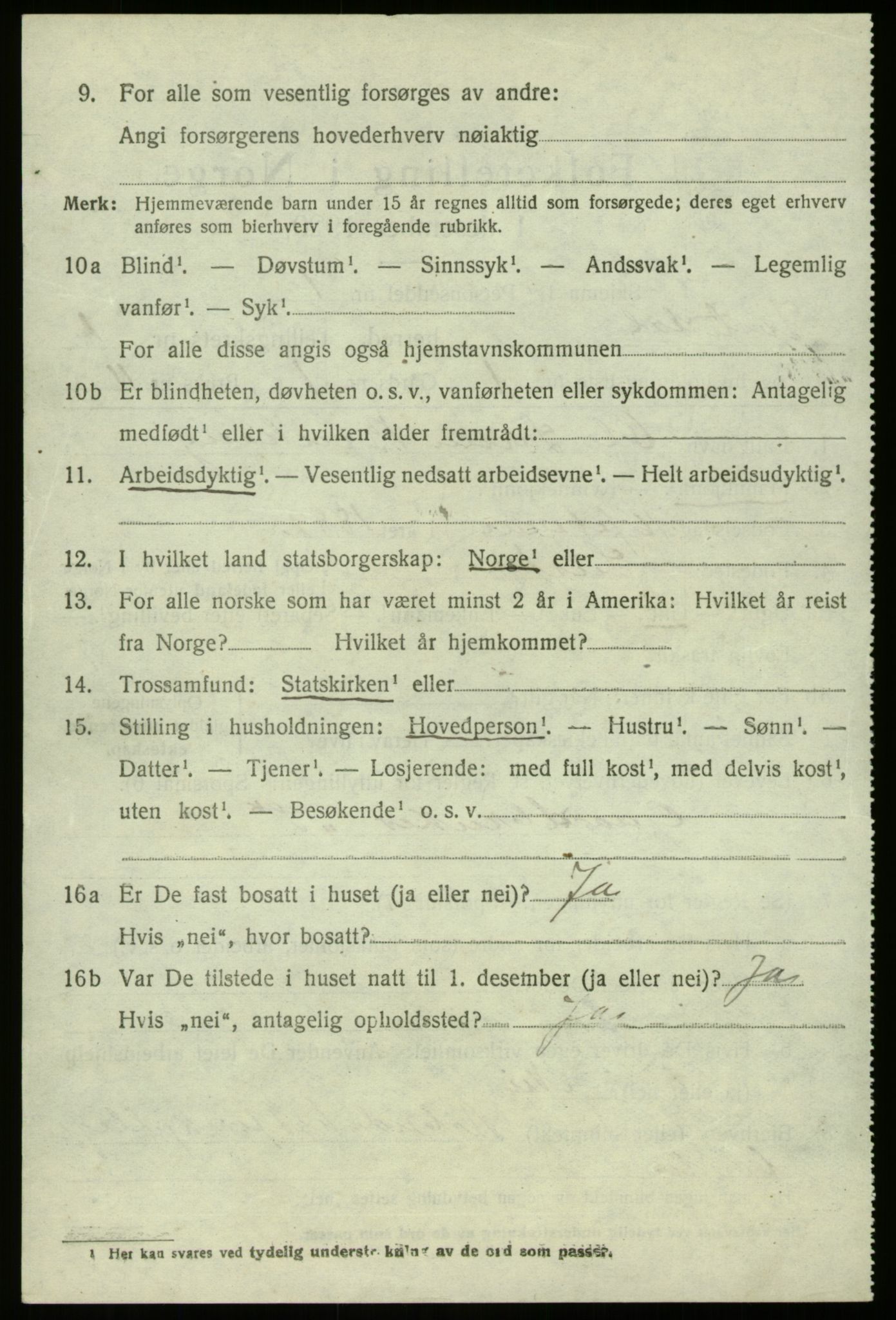 SAB, 1920 census for Jostedal, 1920, p. 309