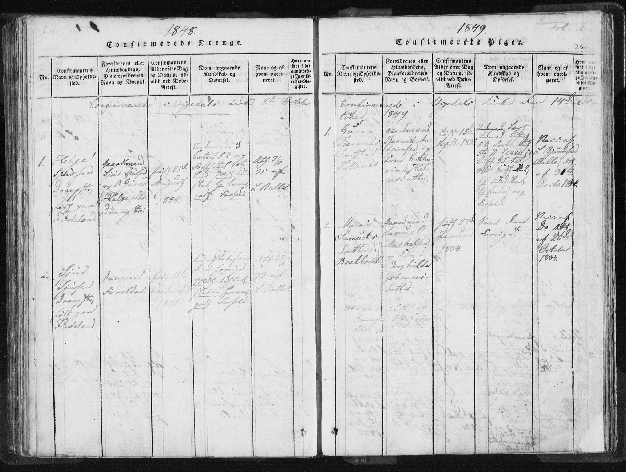 Vikedal sokneprestkontor, AV/SAST-A-101840/01/IV: Parish register (official) no. A 5, 1817-1850, p. 261