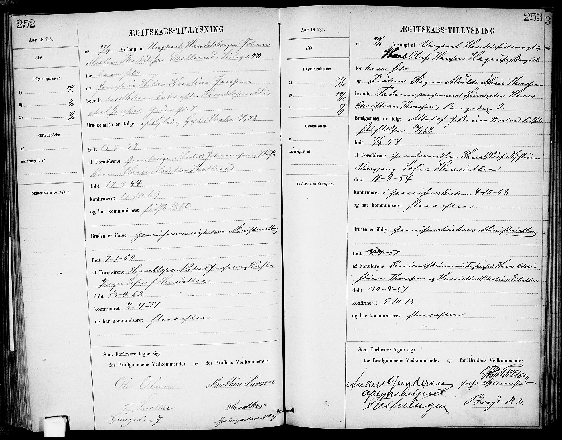 Garnisonsmenigheten Kirkebøker, AV/SAO-A-10846/H/Ha/L0007: Banns register no. I 7, 1872-1893, p. 252-253