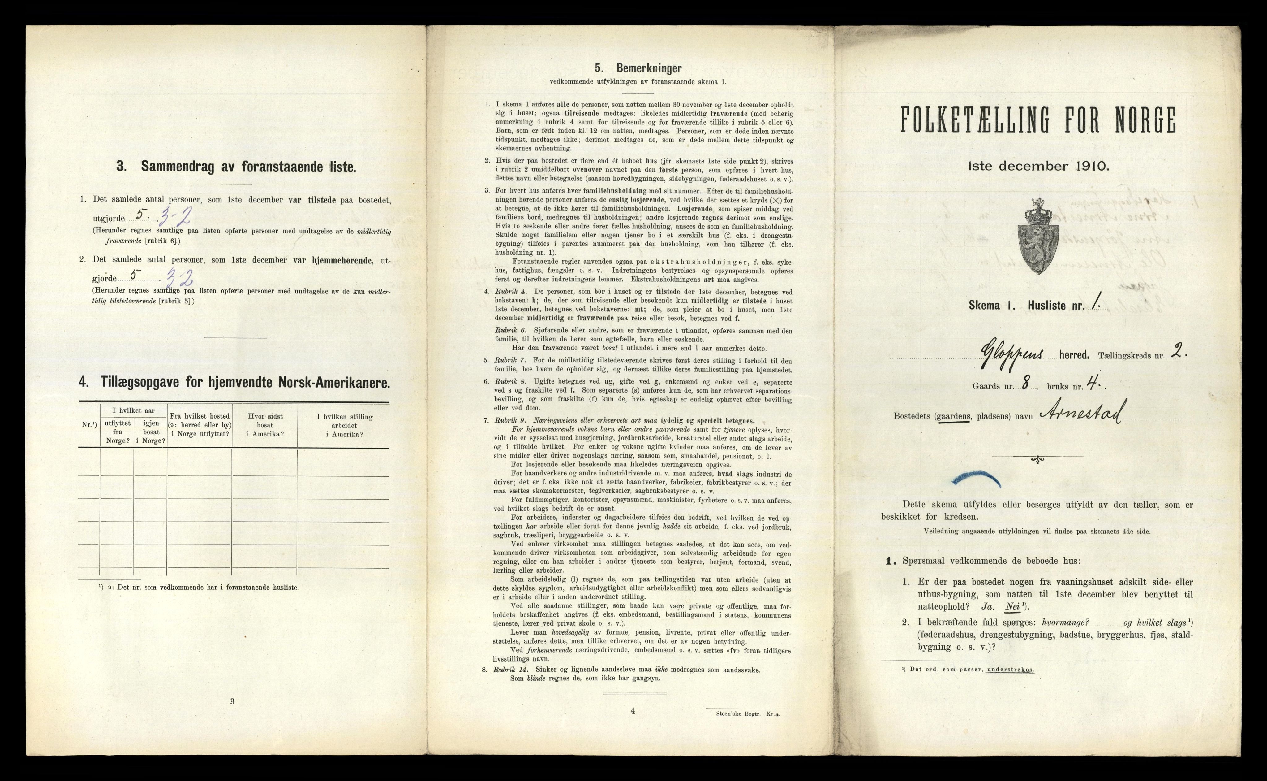 RA, 1910 census for Gloppen, 1910, p. 148