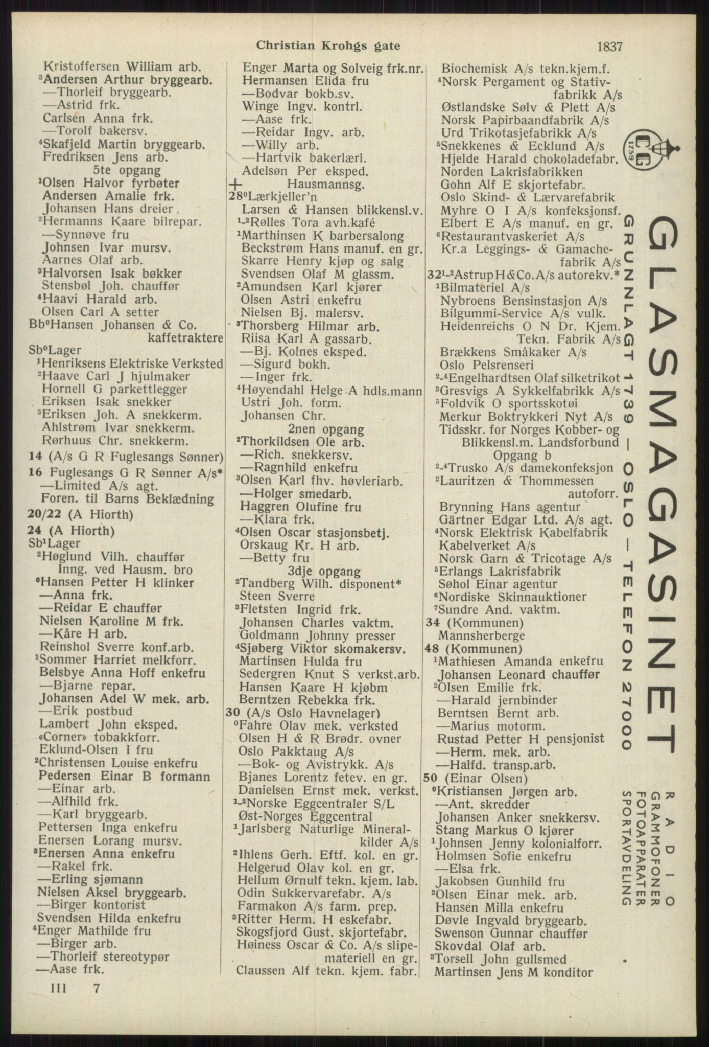 Kristiania/Oslo adressebok, PUBL/-, 1939, p. 1837