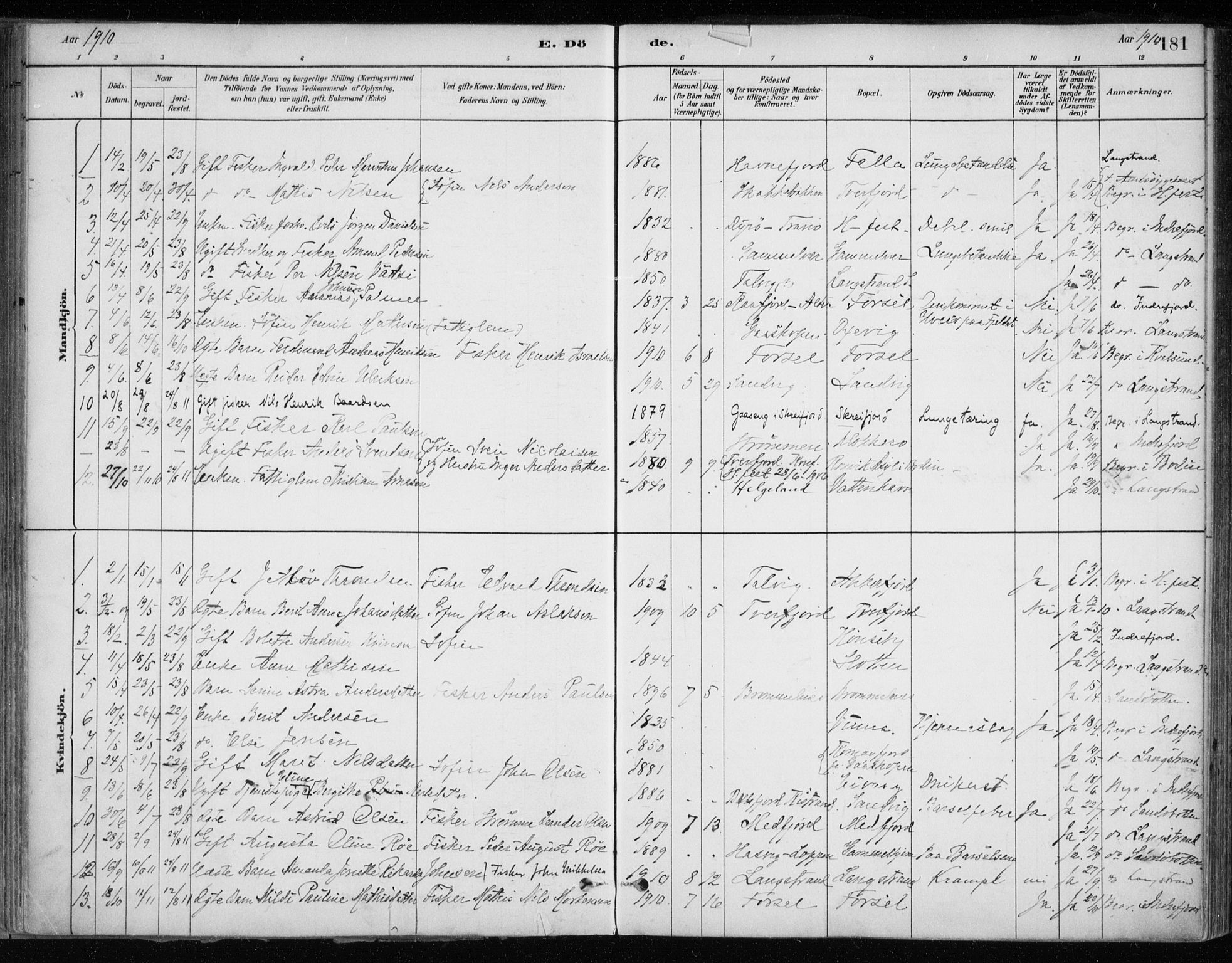 Hammerfest sokneprestkontor, AV/SATØ-S-1347/H/Ha/L0013.kirke: Parish register (official) no. 13, 1898-1917, p. 181