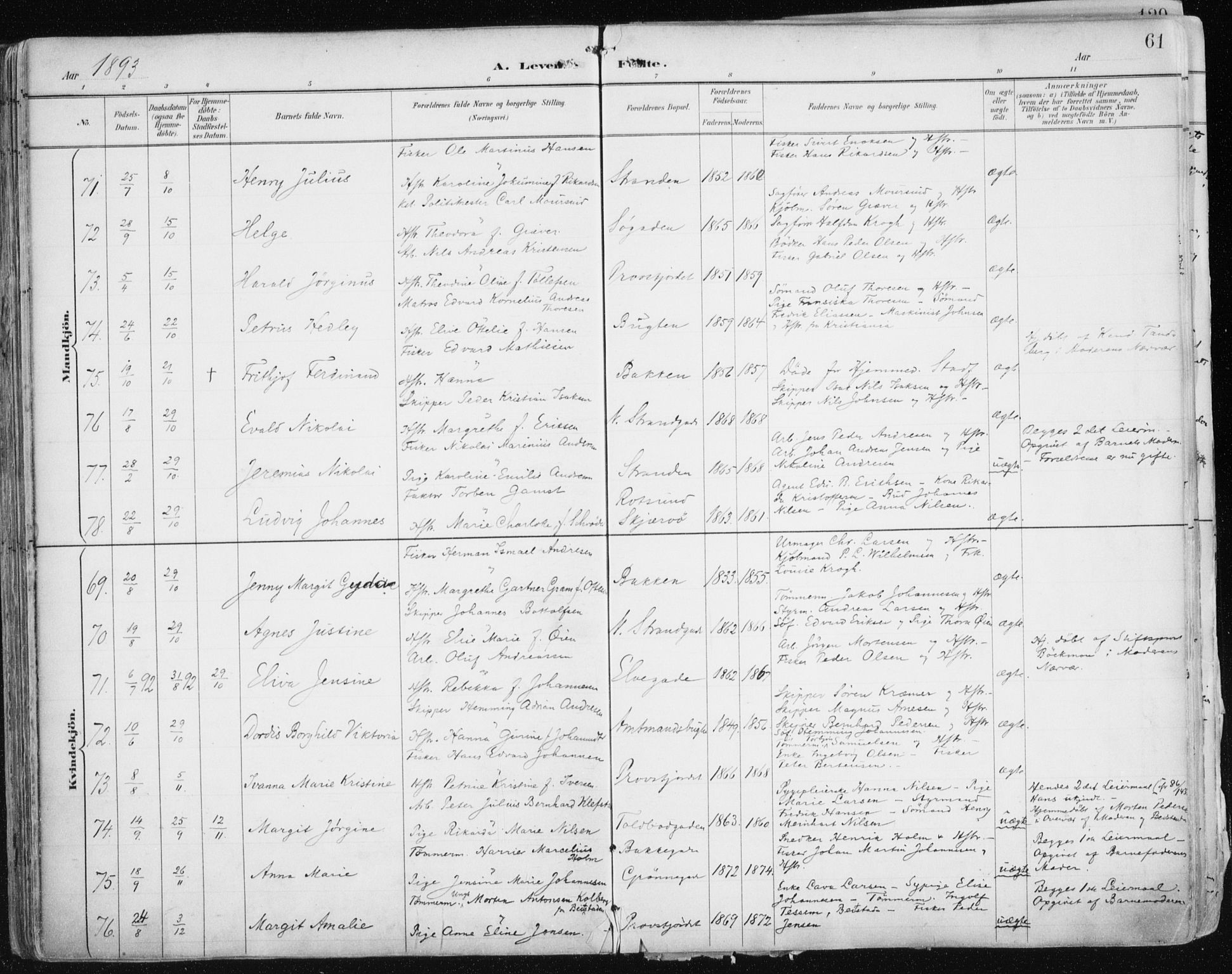 Tromsø sokneprestkontor/stiftsprosti/domprosti, SATØ/S-1343/G/Ga/L0015kirke: Parish register (official) no. 15, 1889-1899, p. 61