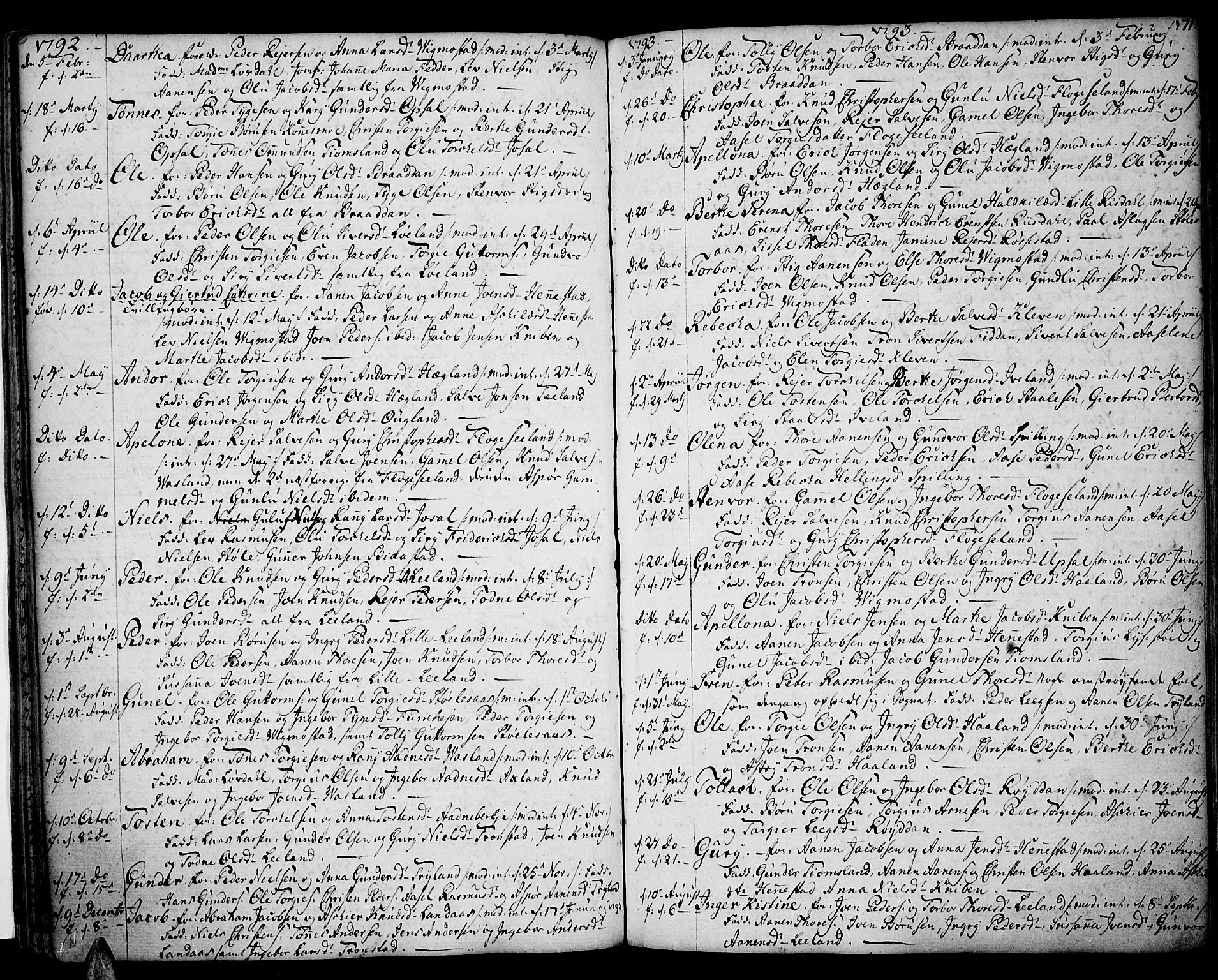 Sør-Audnedal sokneprestkontor, AV/SAK-1111-0039/F/Fa/Fab/L0002: Parish register (official) no. A 2 /3, 1771-1809, p. 171