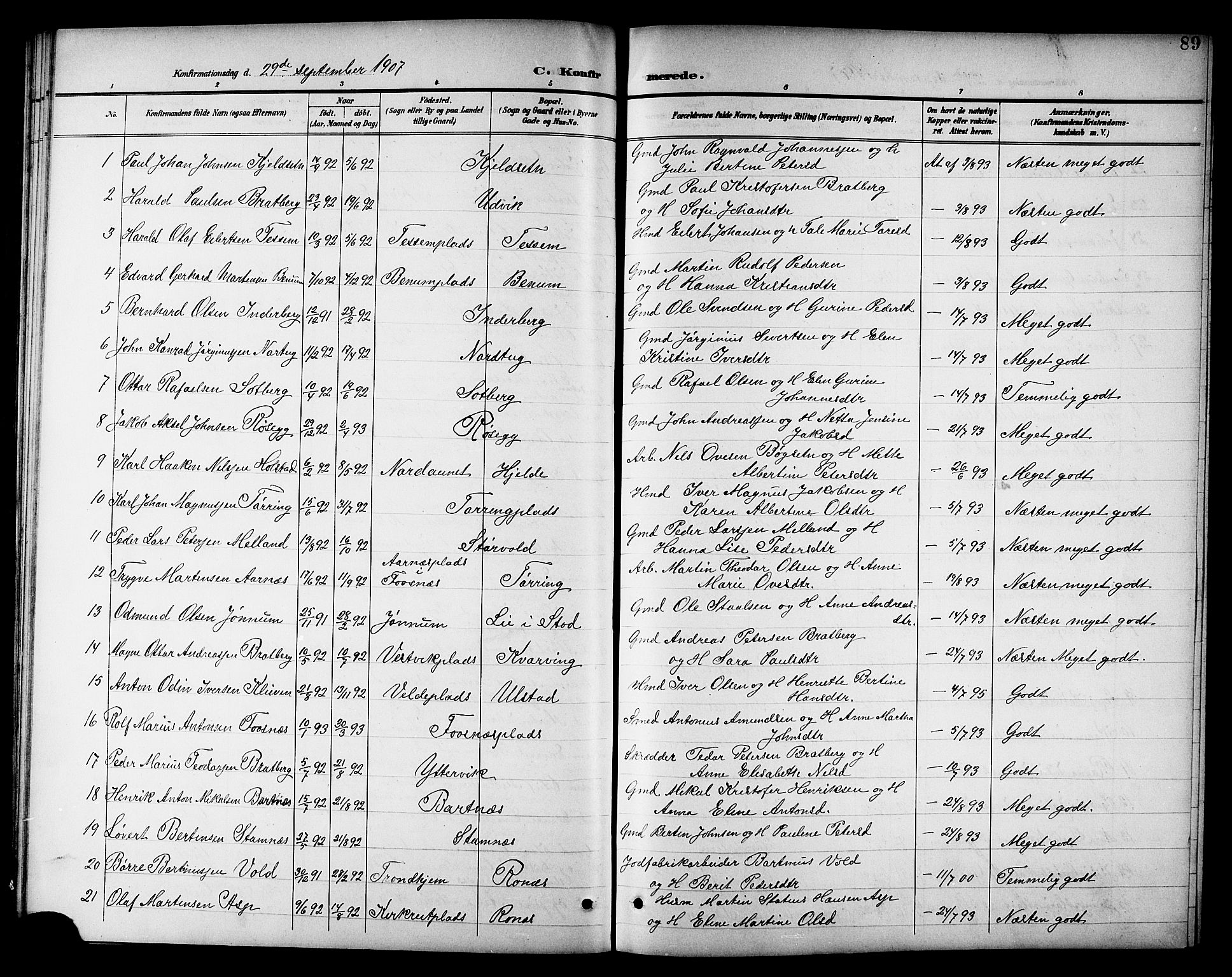 Ministerialprotokoller, klokkerbøker og fødselsregistre - Nord-Trøndelag, SAT/A-1458/741/L0401: Parish register (copy) no. 741C02, 1899-1911, p. 89