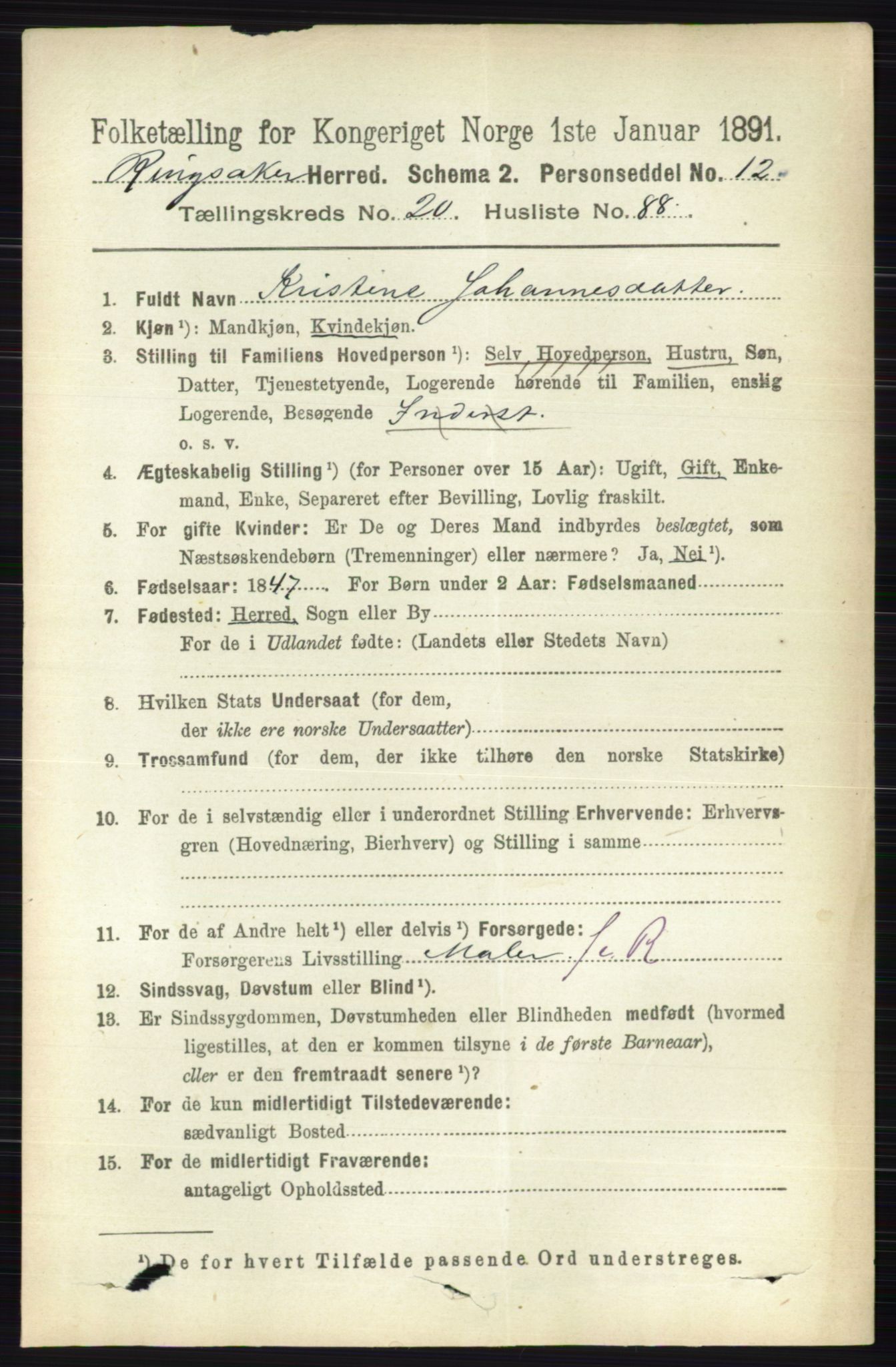 RA, 1891 census for 0412 Ringsaker, 1891, p. 11682