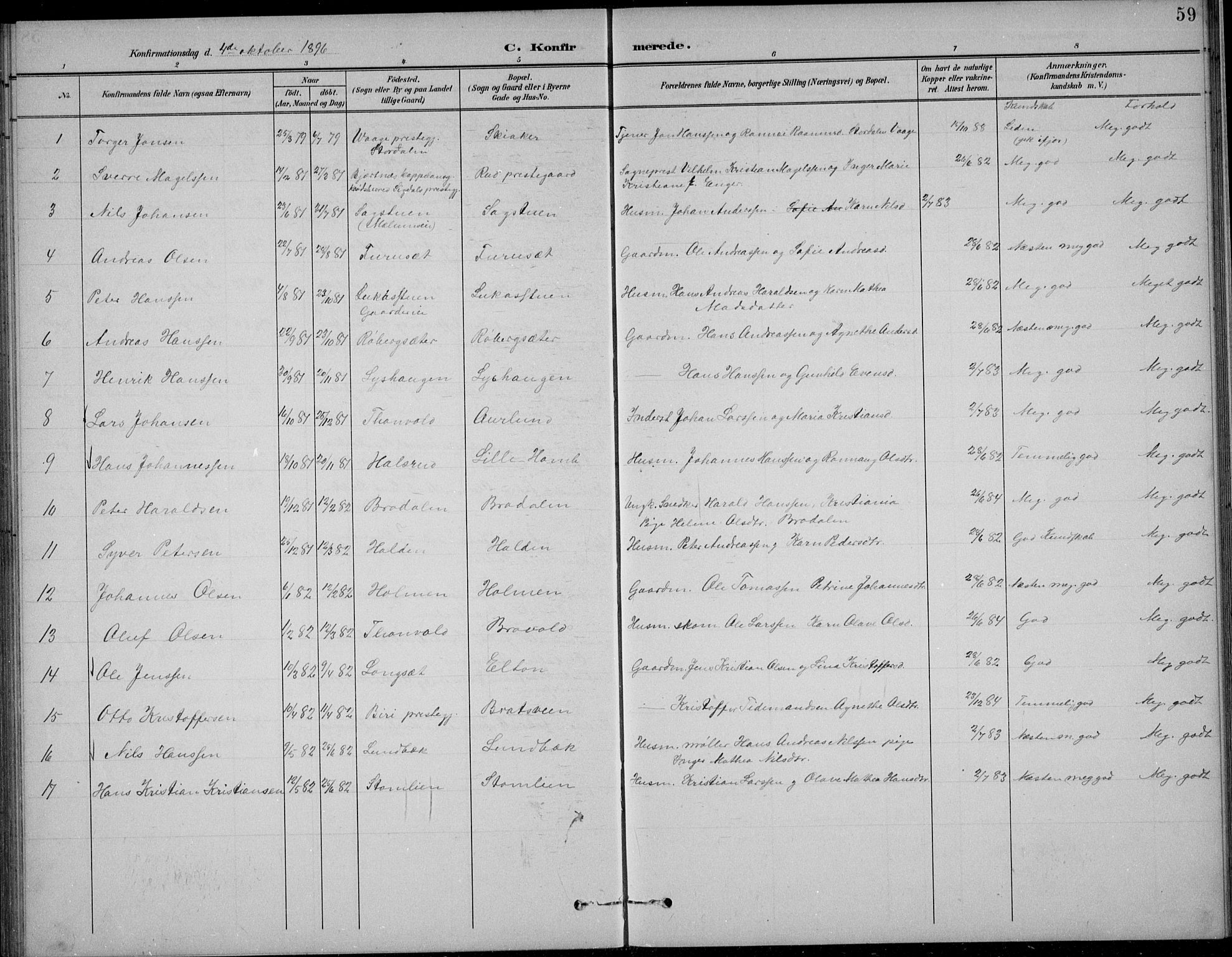 Nordre Land prestekontor, SAH/PREST-124/H/Ha/Hab/L0014: Parish register (copy) no. 14, 1891-1907, p. 59