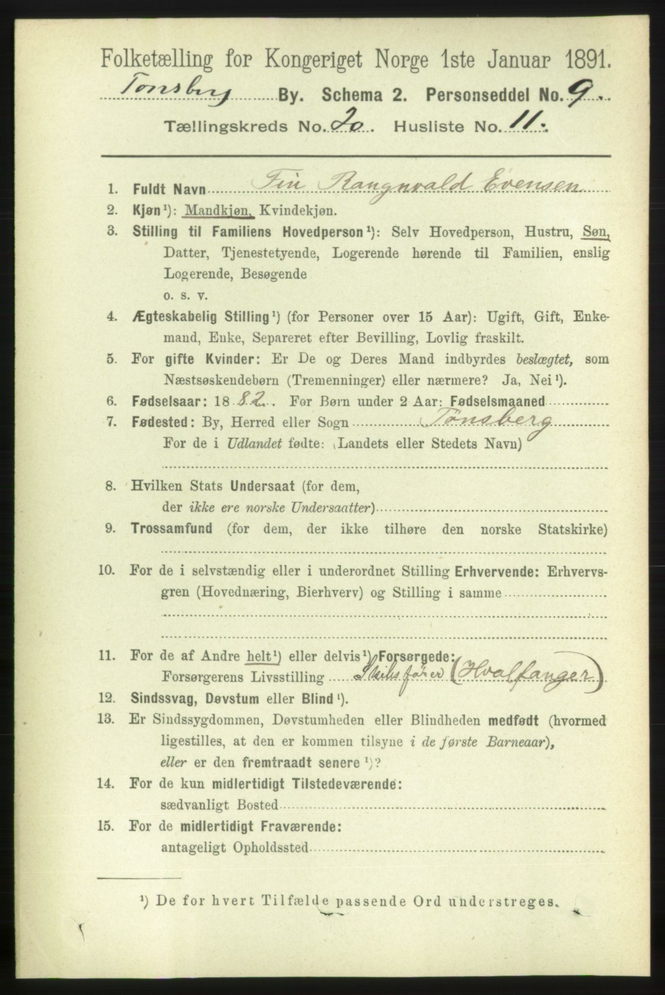 RA, 1891 census for 0705 Tønsberg, 1891, p. 5565