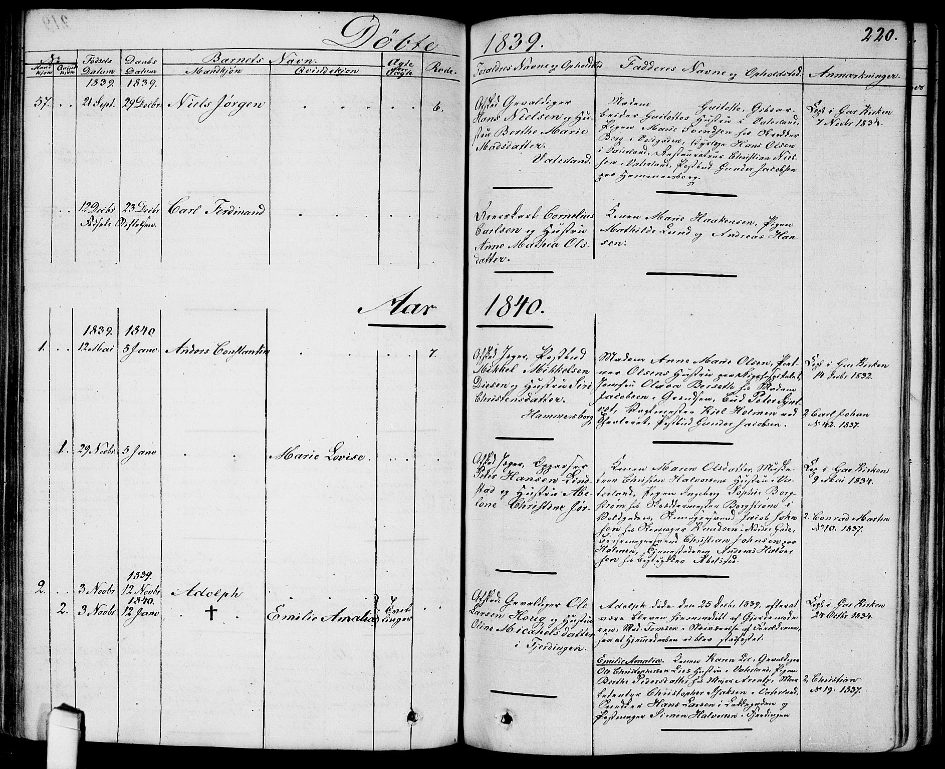 Garnisonsmenigheten Kirkebøker, SAO/A-10846/G/Ga/L0004: Parish register (copy) no. 4, 1828-1840, p. 220