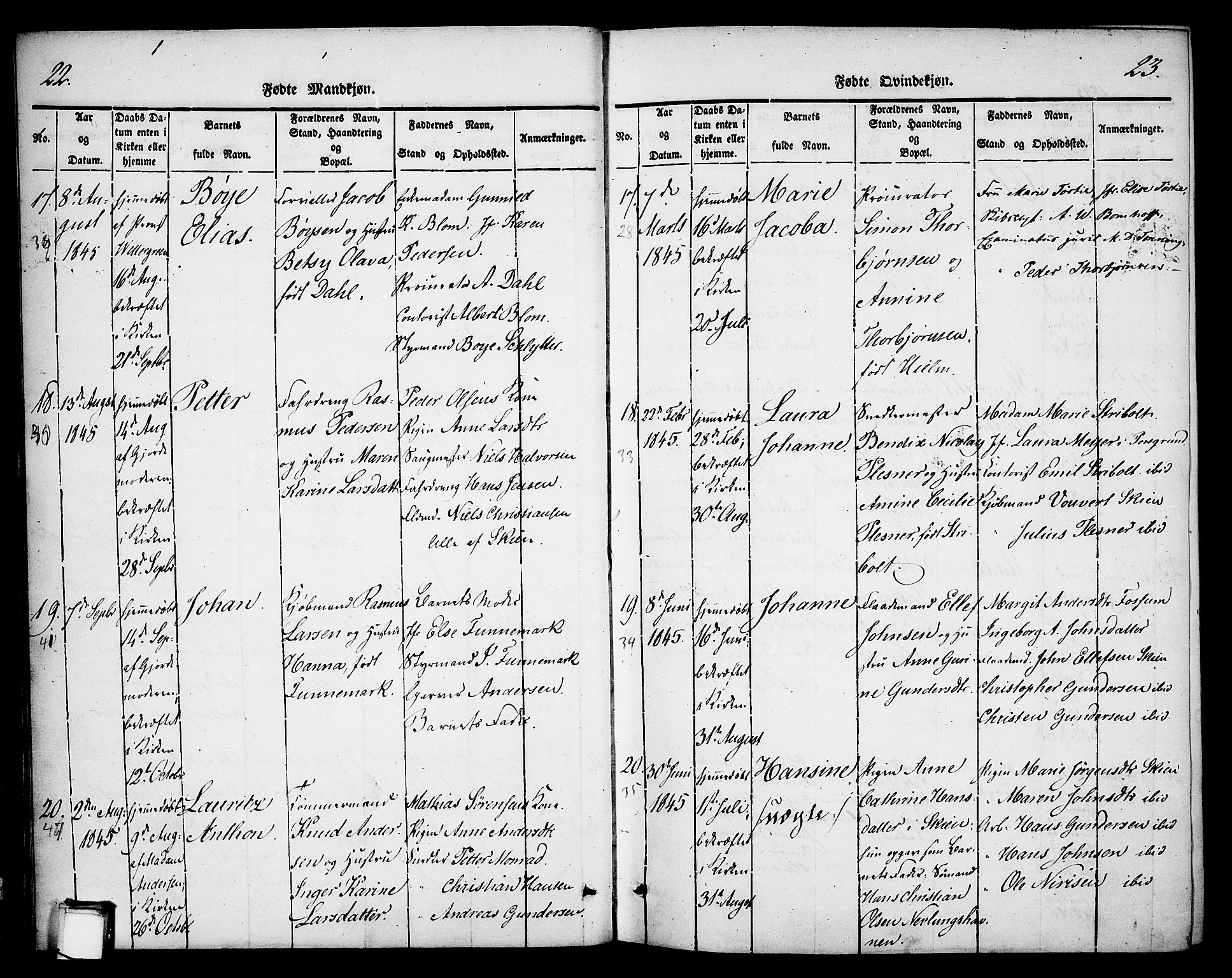 Skien kirkebøker, SAKO/A-302/F/Fa/L0006b: Parish register (official) no. 6B, 1843-1846, p. 22-23
