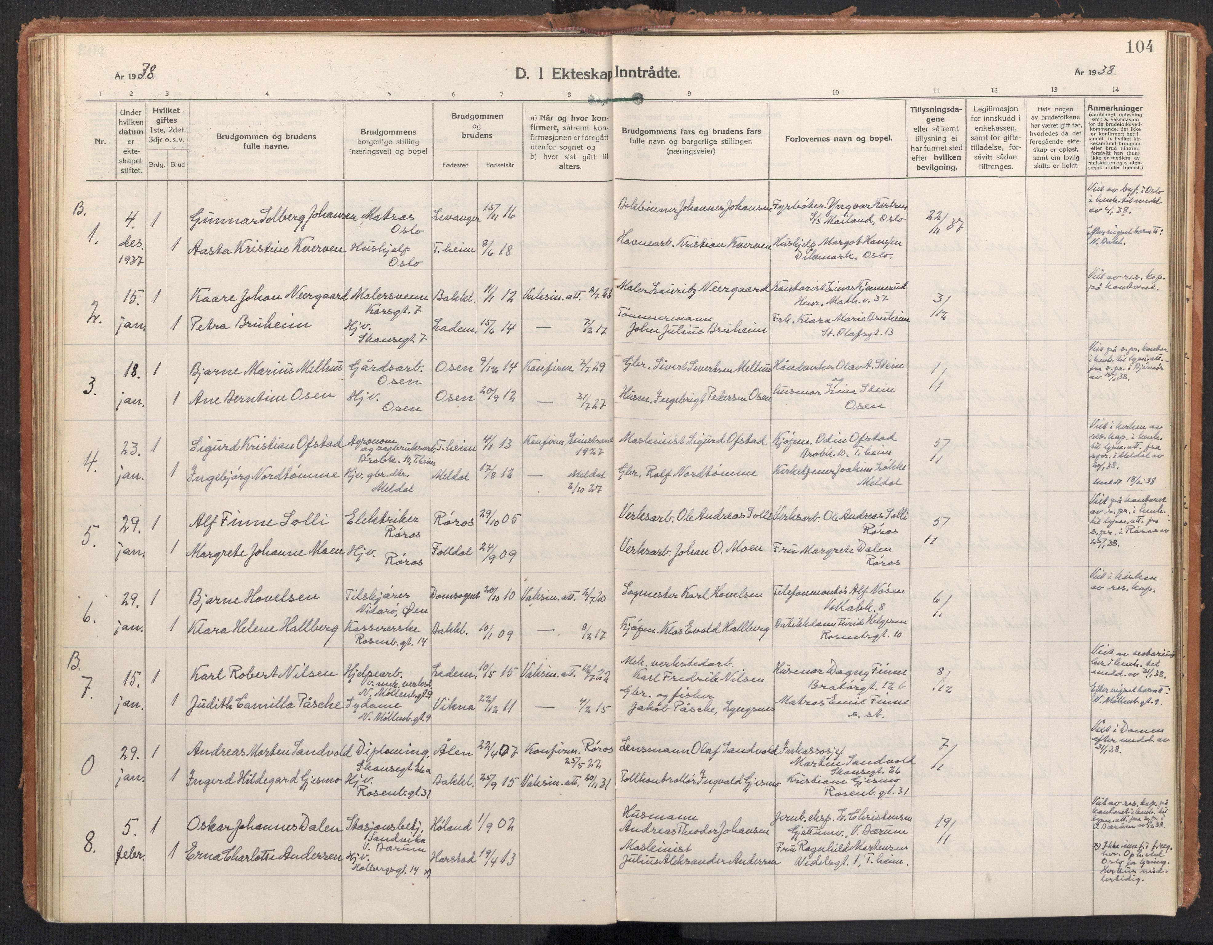 Ministerialprotokoller, klokkerbøker og fødselsregistre - Sør-Trøndelag, AV/SAT-A-1456/604/L0209: Parish register (official) no. 604A29, 1931-1945, p. 104