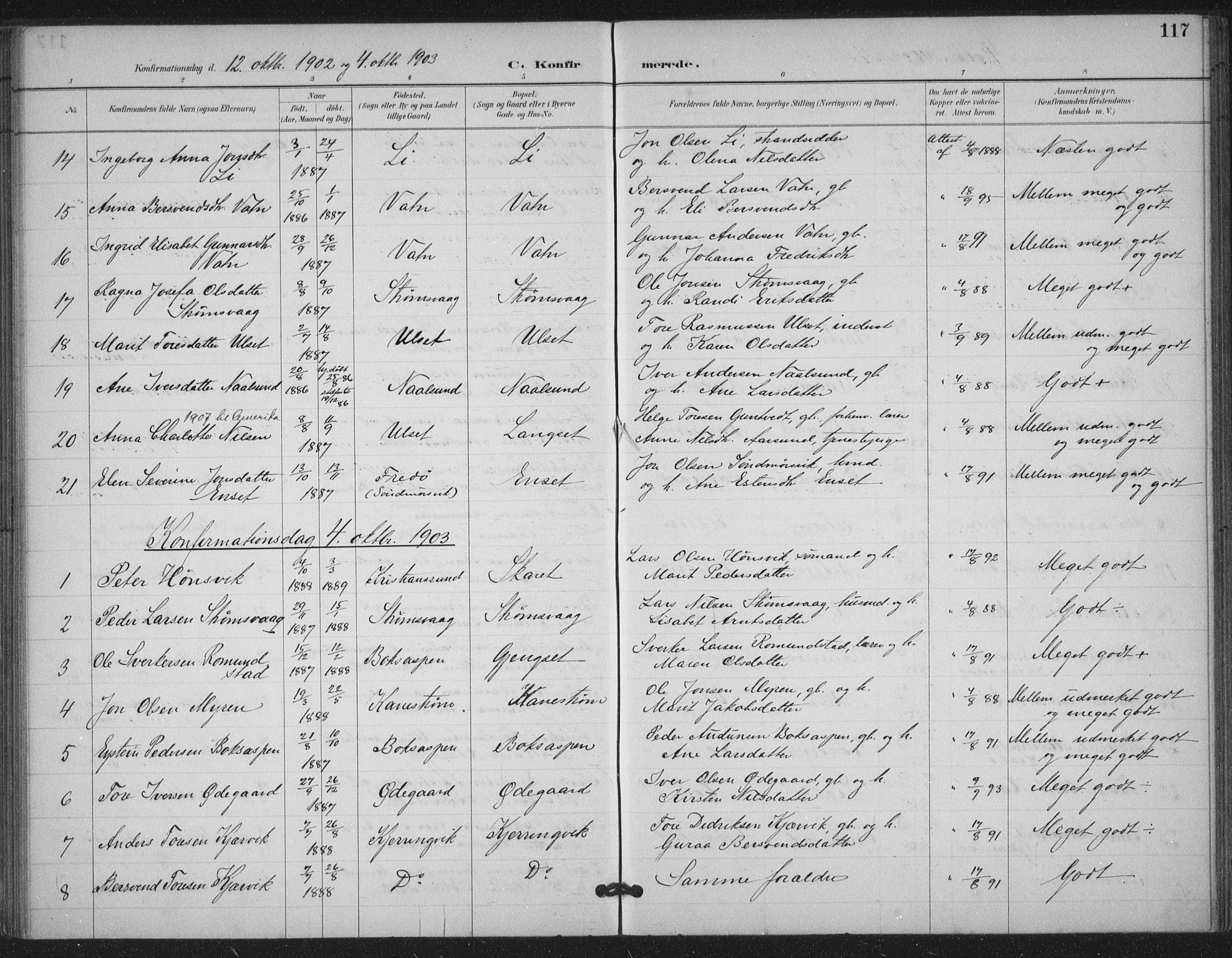 Ministerialprotokoller, klokkerbøker og fødselsregistre - Møre og Romsdal, AV/SAT-A-1454/587/L1000: Parish register (official) no. 587A02, 1887-1910, p. 117