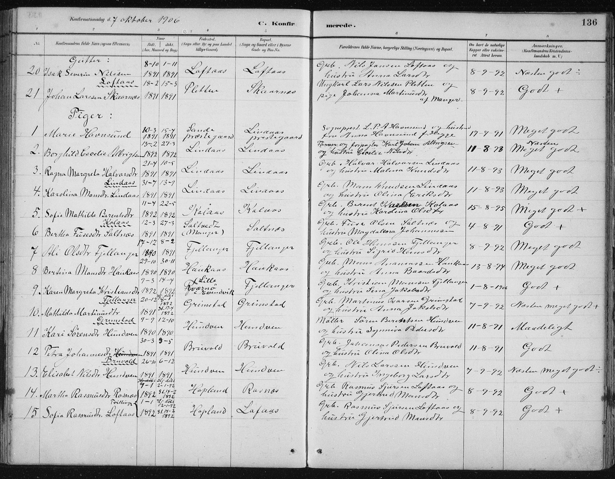 Lindås Sokneprestembete, SAB/A-76701/H/Hab: Parish register (copy) no. B 3, 1886-1914, p. 136