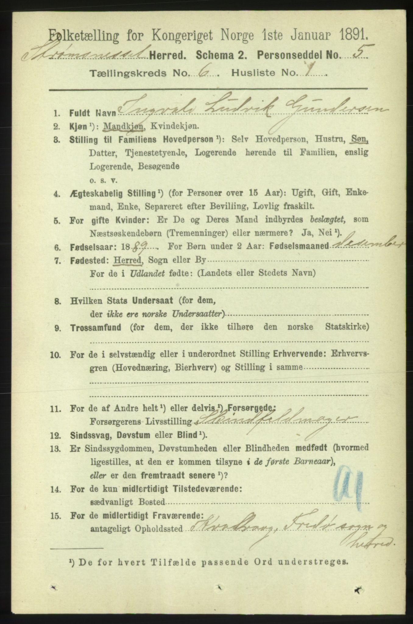 RA, 1891 census for 1559 Straumsnes, 1891, p. 1198