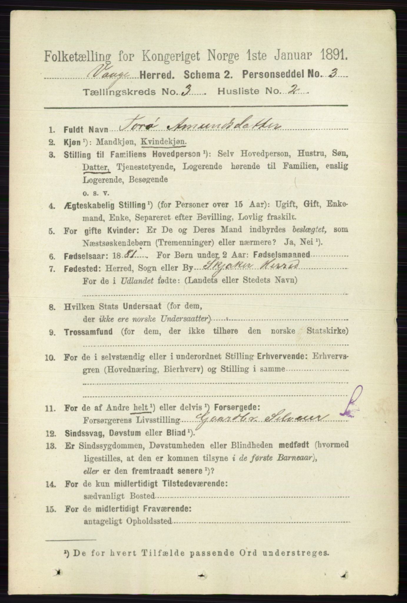 RA, 1891 census for 0515 Vågå, 1891, p. 2334