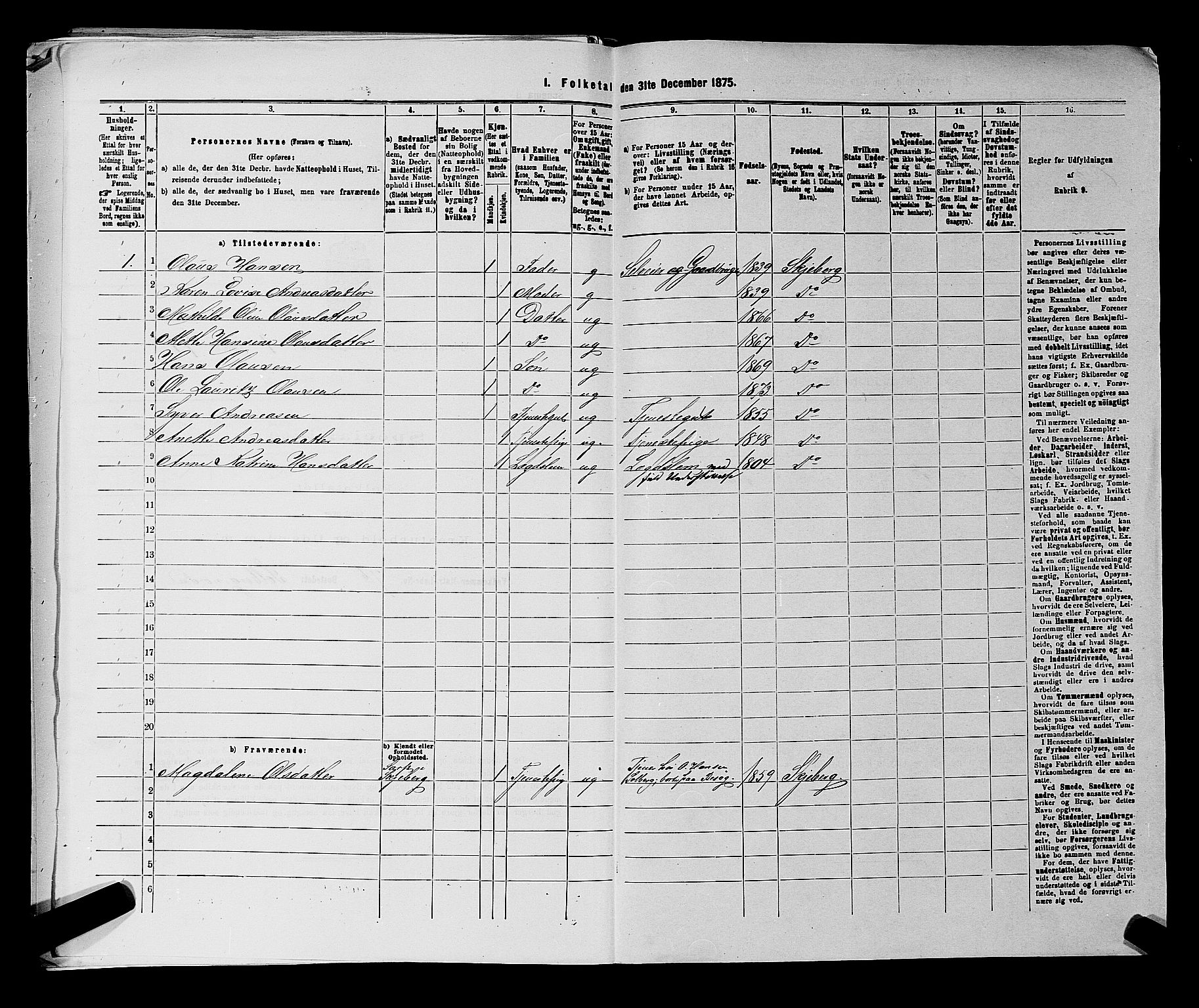 RA, 1875 census for 0115P Skjeberg, 1875, p. 224