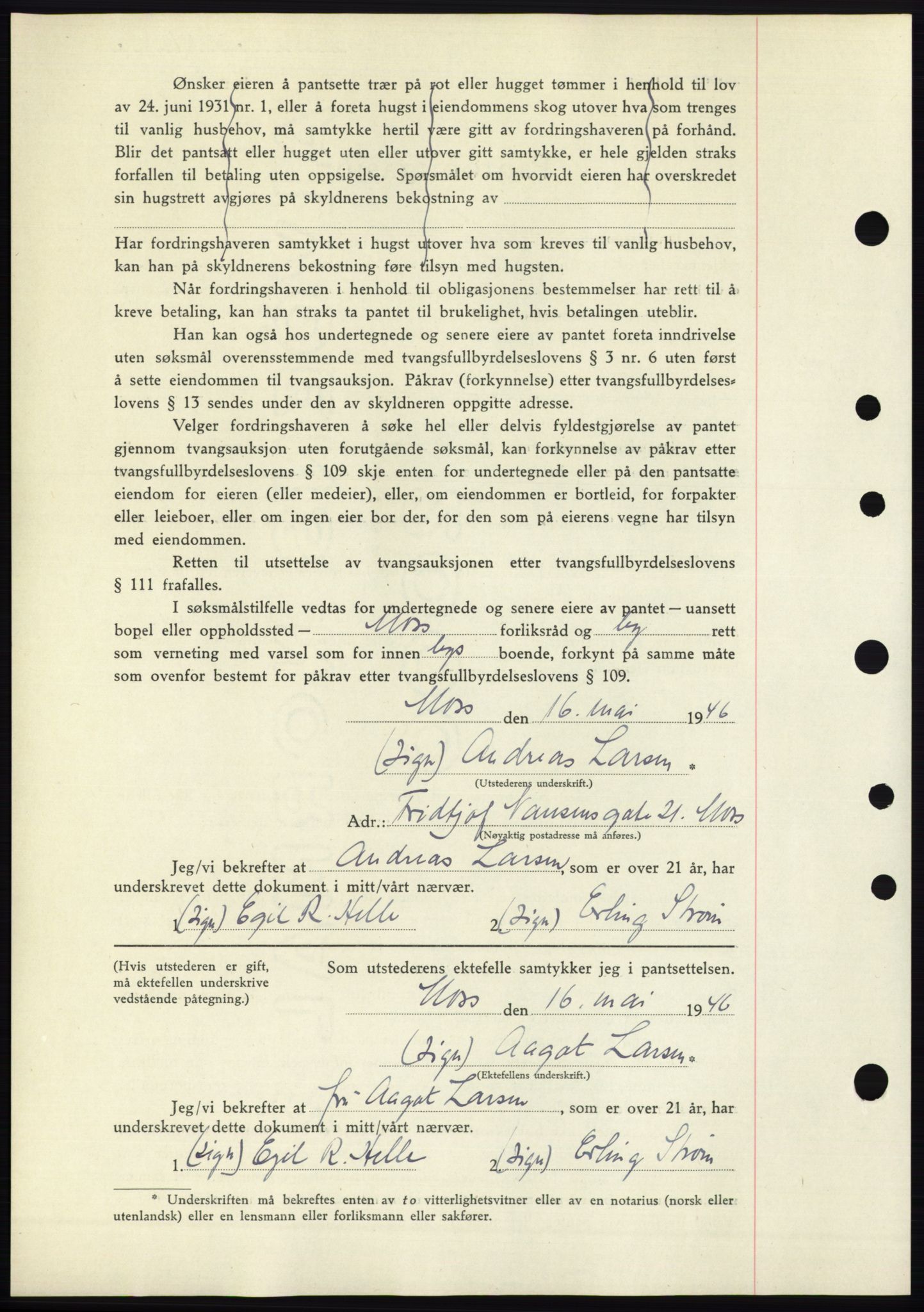 Moss sorenskriveri, SAO/A-10168: Mortgage book no. B15, 1946-1946, Diary no: : 1107/1946