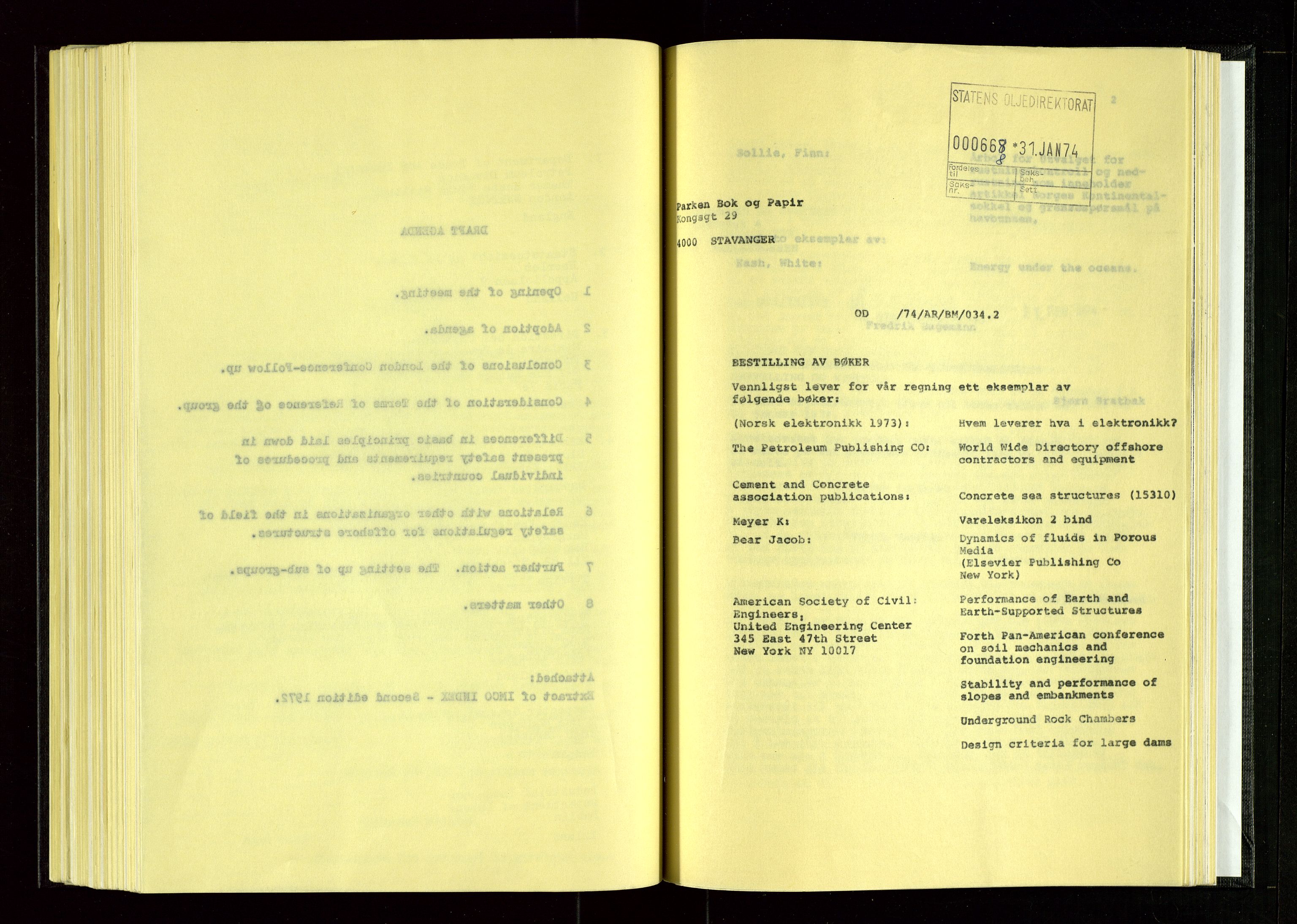Oljedirektoratet, SAST/A-101366/Ba/L0006: Kopibok, 1973-1974