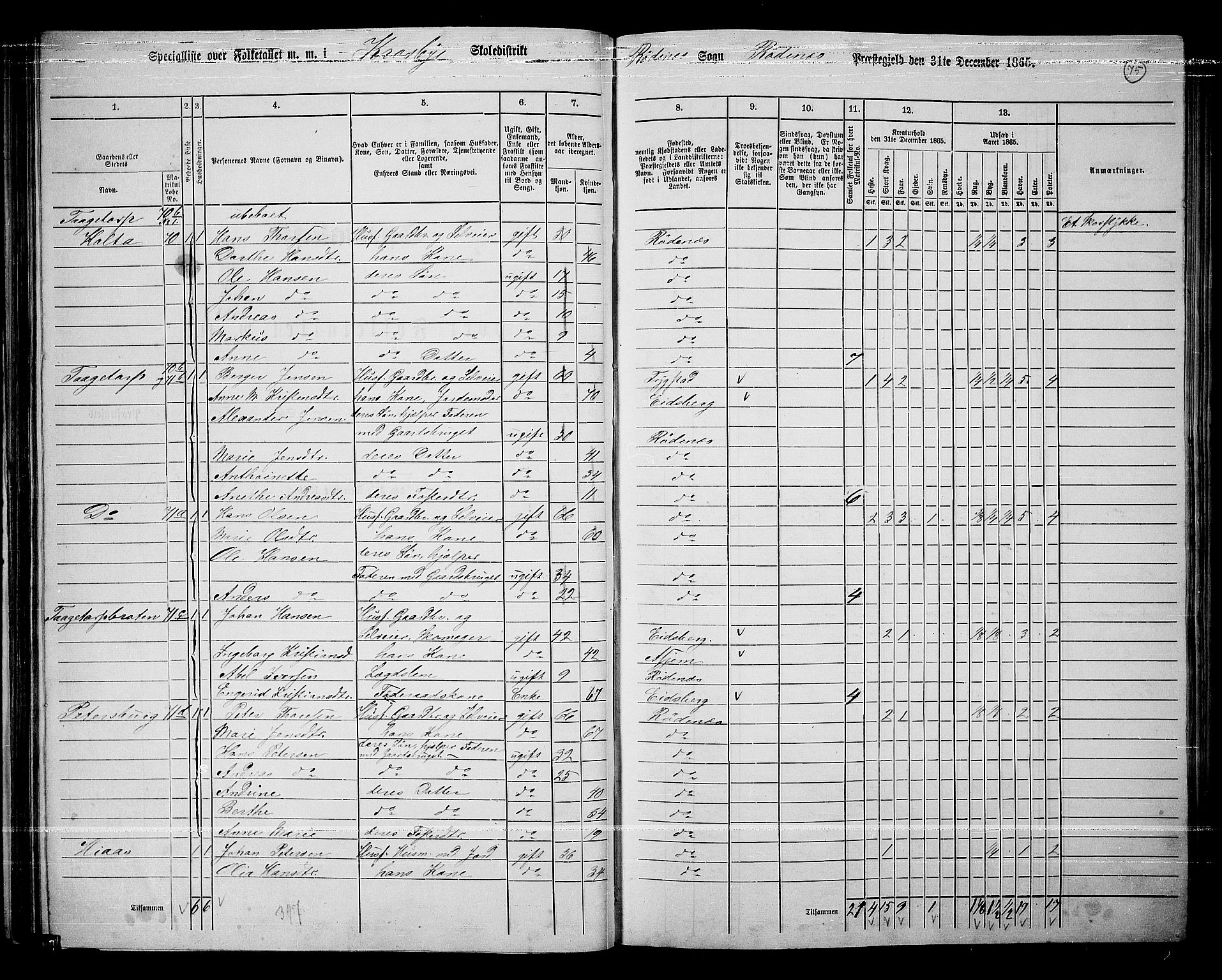 RA, 1865 census for Rødenes, 1865, p. 68