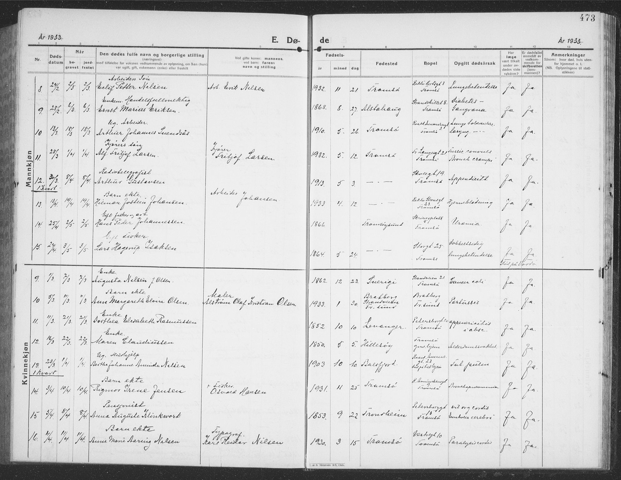 Tromsø sokneprestkontor/stiftsprosti/domprosti, AV/SATØ-S-1343/G/Gb/L0010klokker: Parish register (copy) no. 10, 1925-1937, p. 473