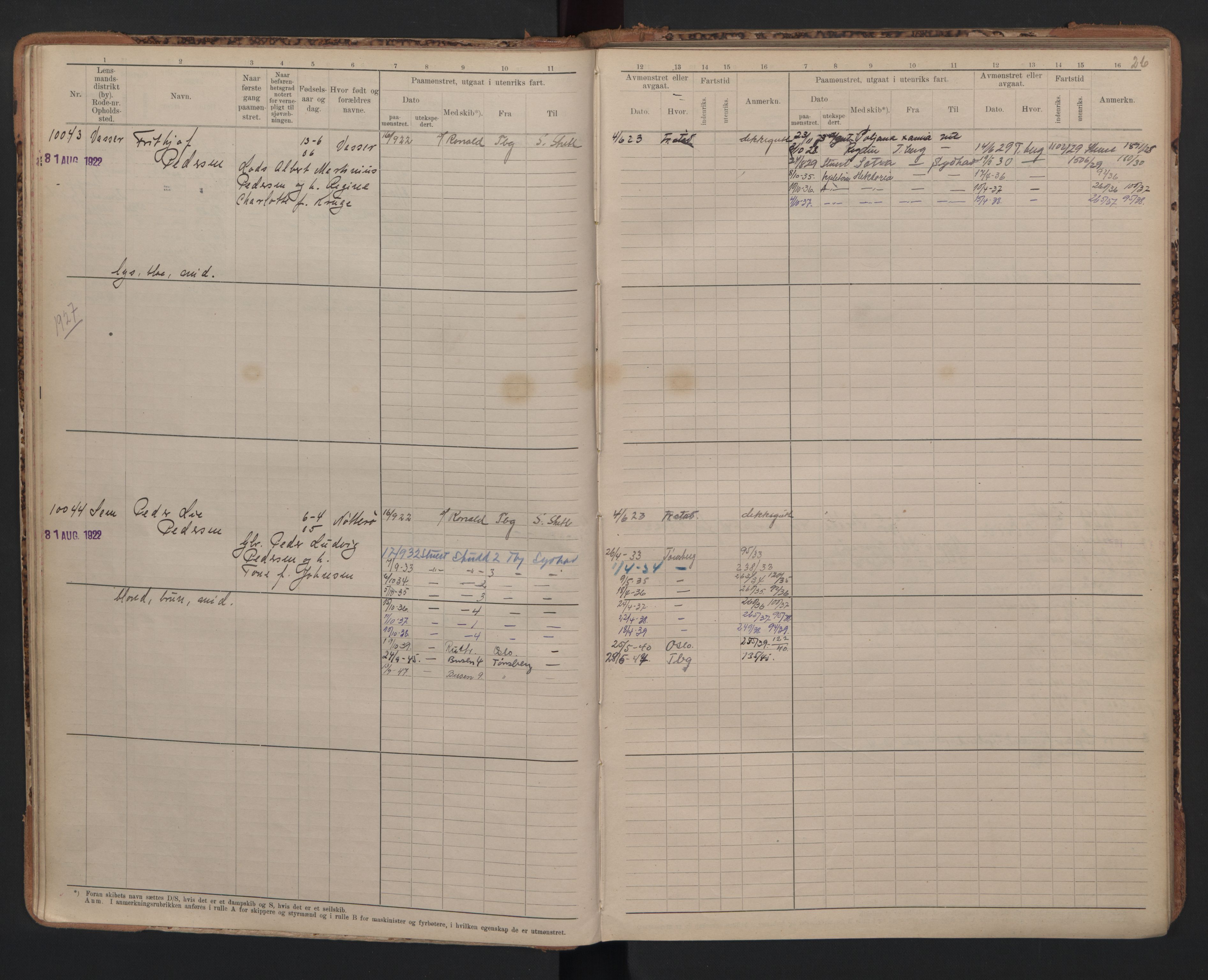 Tønsberg innrulleringskontor, AV/SAKO-A-786/F/Fc/Fcb/L0010: Hovedrulle Patent nr. 9993-1923, 1922-1923, p. 26