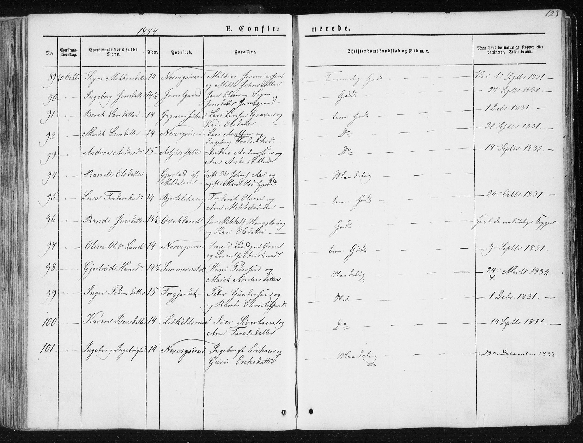 Ministerialprotokoller, klokkerbøker og fødselsregistre - Sør-Trøndelag, SAT/A-1456/668/L0805: Parish register (official) no. 668A05, 1840-1853, p. 128
