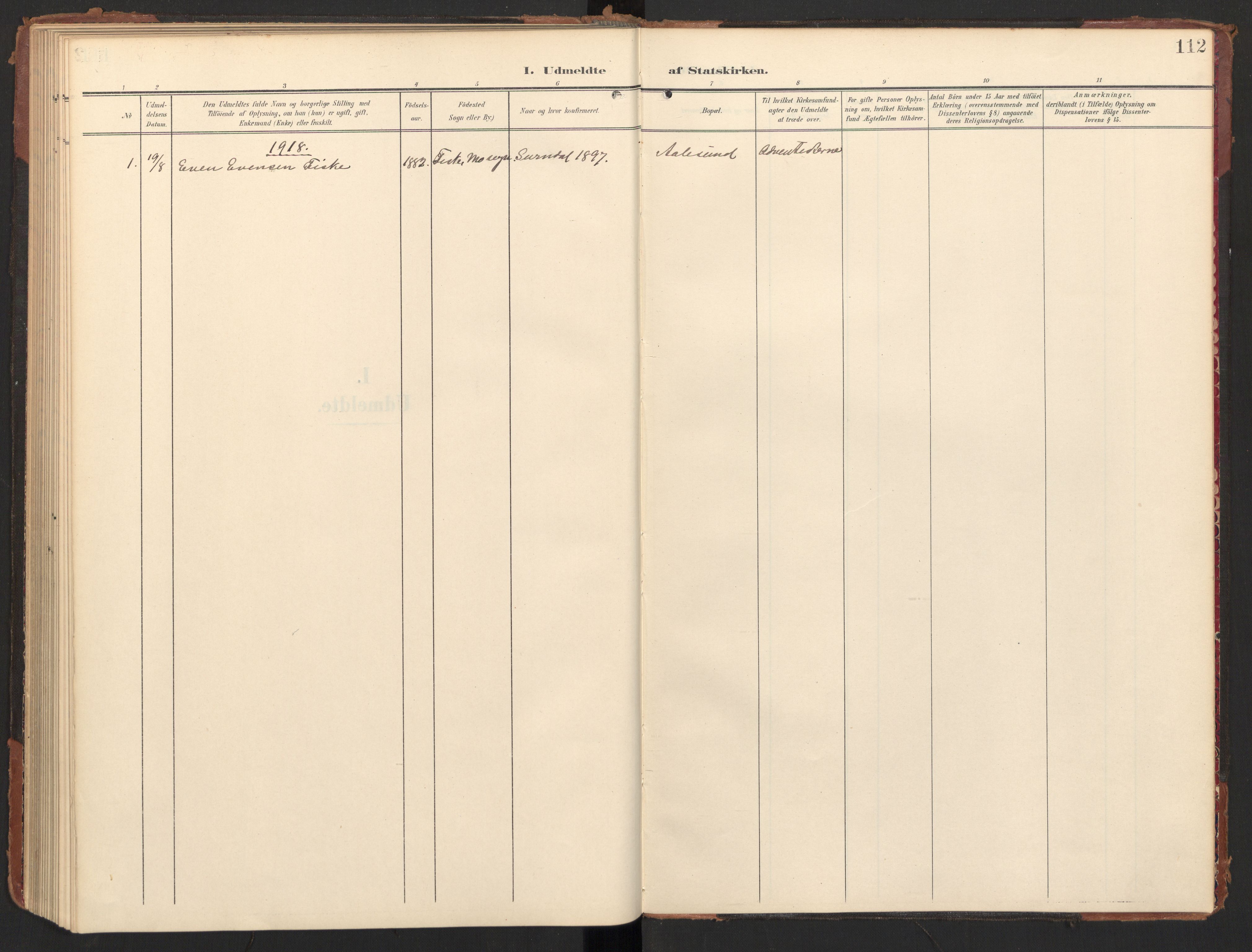 Ministerialprotokoller, klokkerbøker og fødselsregistre - Møre og Romsdal, SAT/A-1454/597/L1063: Parish register (official) no. 597A02, 1905-1923, p. 112