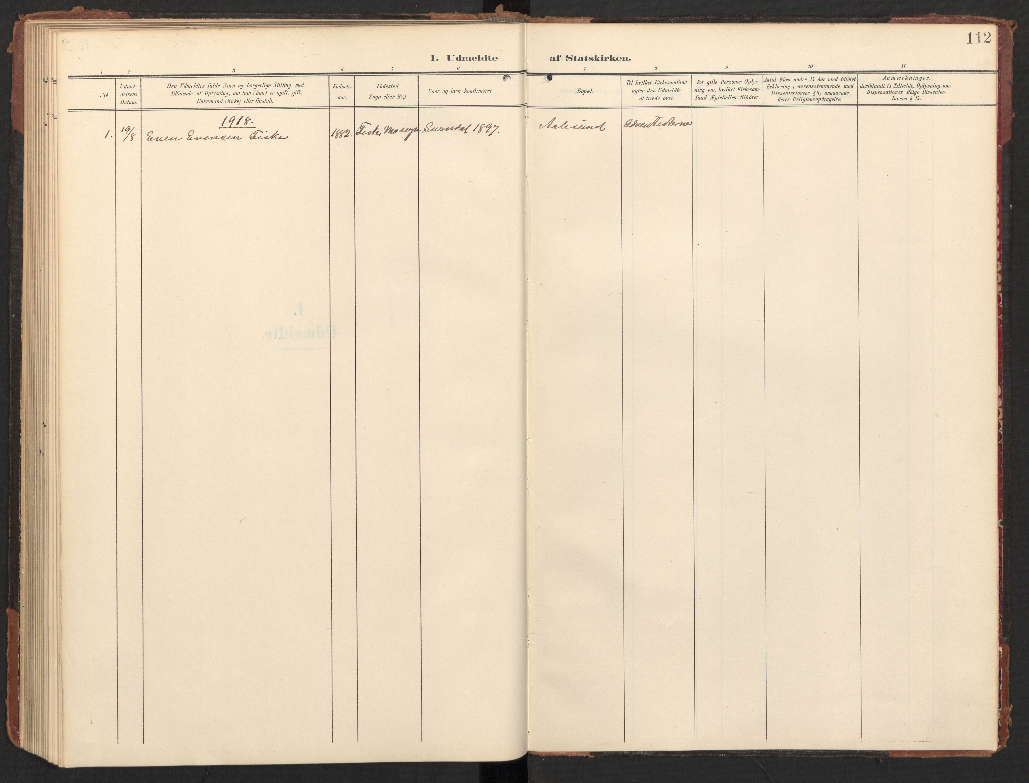 Ministerialprotokoller, klokkerbøker og fødselsregistre - Møre og Romsdal, AV/SAT-A-1454/597/L1063: Parish register (official) no. 597A02, 1905-1923, p. 112