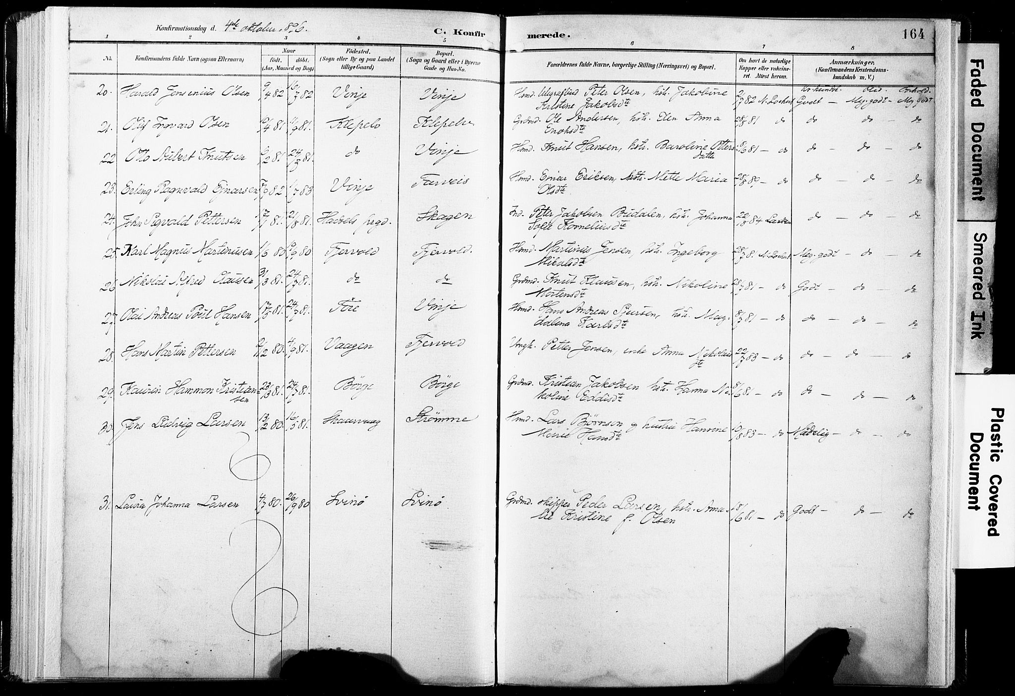 Ministerialprotokoller, klokkerbøker og fødselsregistre - Nordland, AV/SAT-A-1459/891/L1304: Parish register (official) no. 891A09, 1895-1921, p. 164