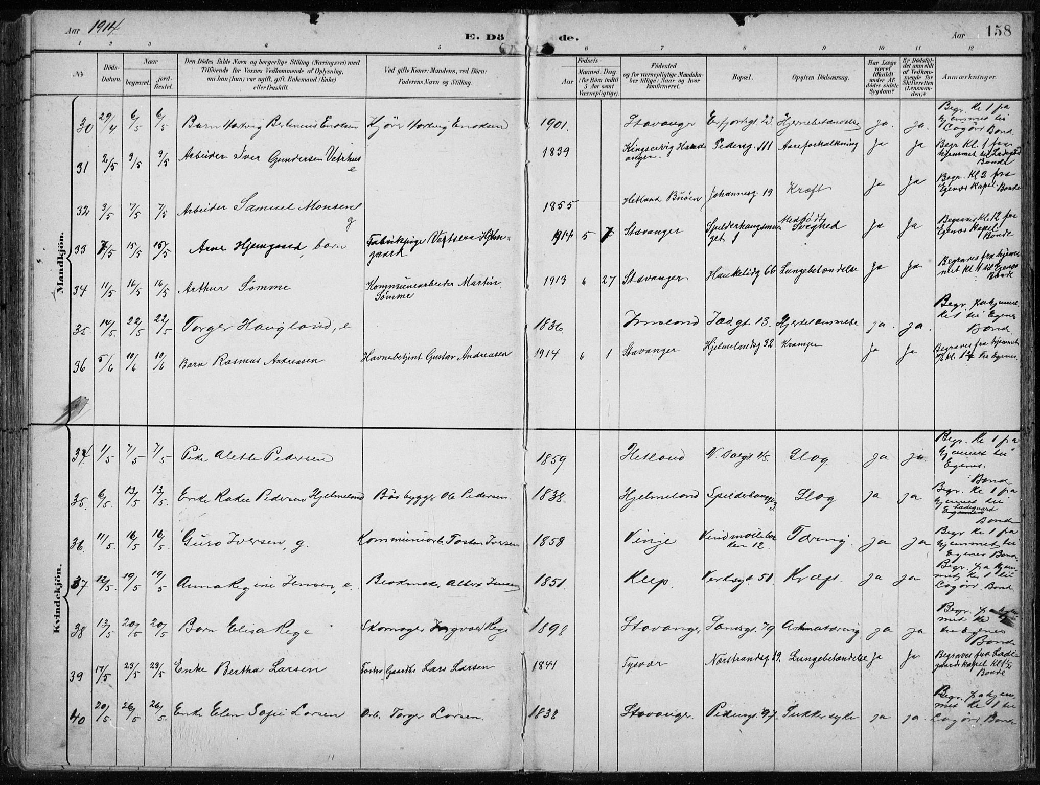 St. Johannes sokneprestkontor, SAST/A-101814/001/30/30BA/L0005: Parish register (official) no. A 5, 1898-1919, p. 158