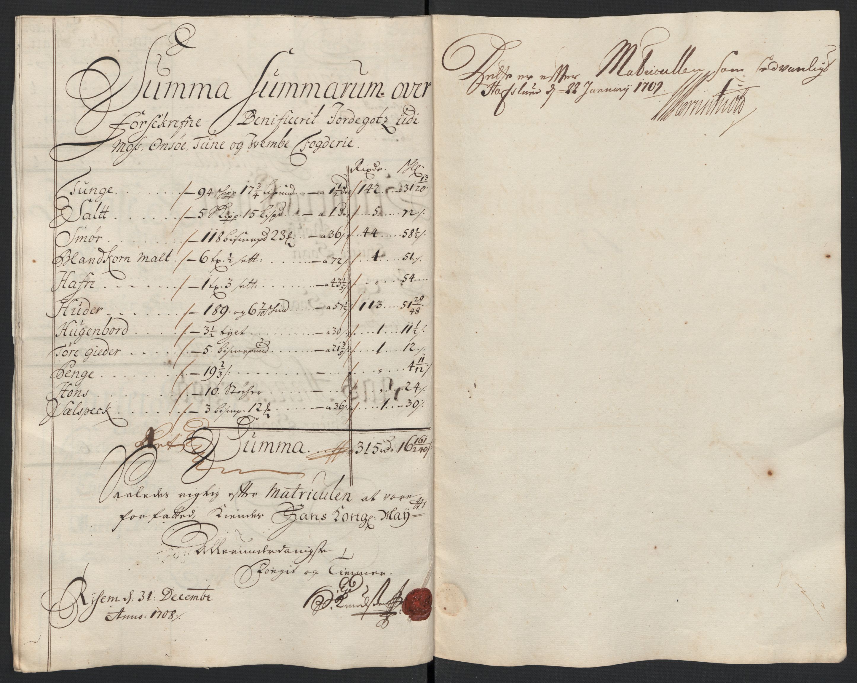 Rentekammeret inntil 1814, Reviderte regnskaper, Fogderegnskap, AV/RA-EA-4092/R04/L0134: Fogderegnskap Moss, Onsøy, Tune, Veme og Åbygge, 1707-1708, p. 351