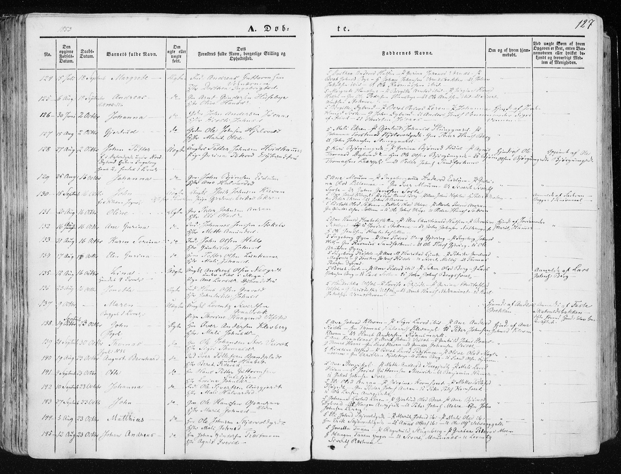 Ministerialprotokoller, klokkerbøker og fødselsregistre - Nord-Trøndelag, AV/SAT-A-1458/709/L0074: Parish register (official) no. 709A14, 1845-1858, p. 127