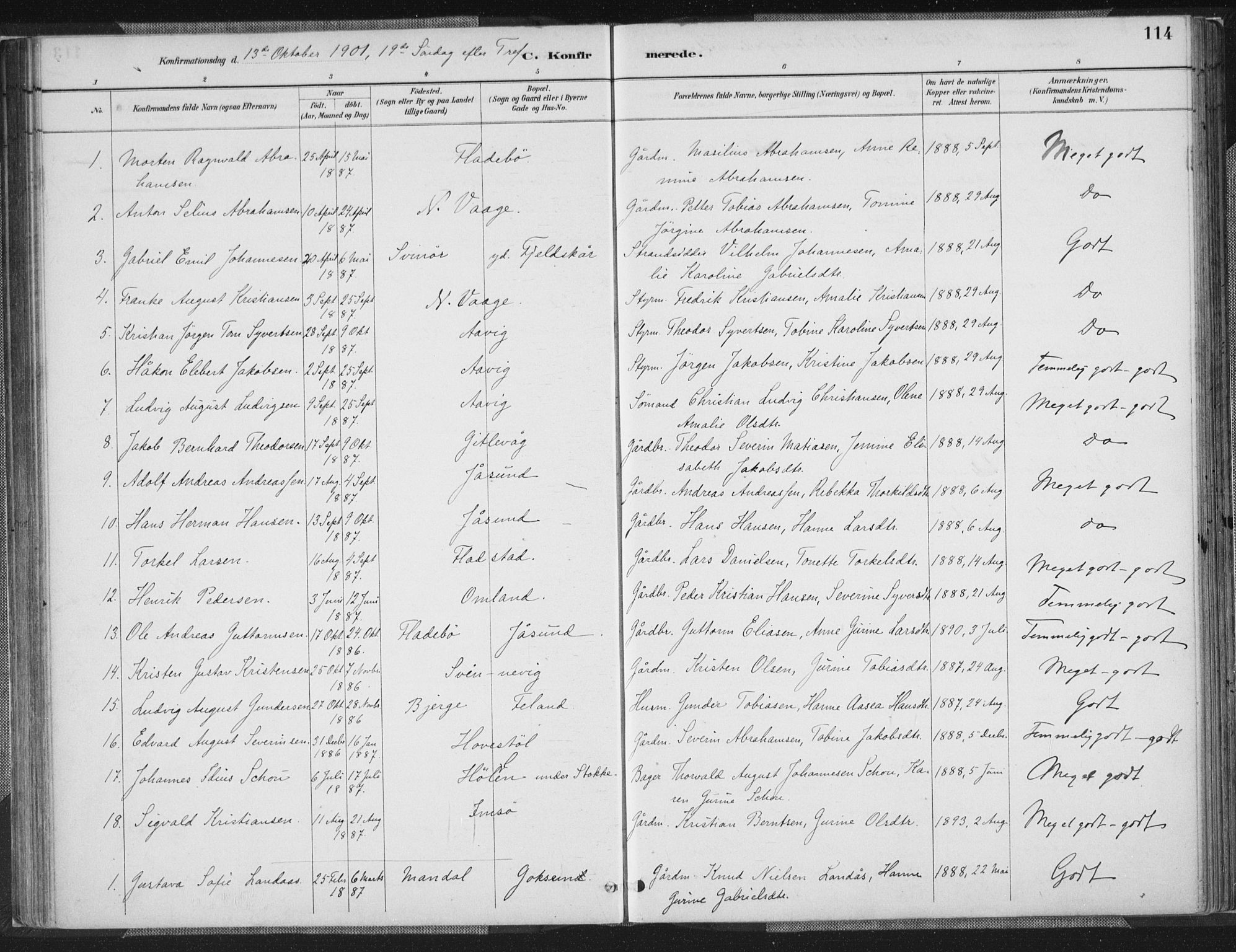 Sør-Audnedal sokneprestkontor, SAK/1111-0039/F/Fa/Faa/L0004: Parish register (official) no. A 4, 1884-1909, p. 114