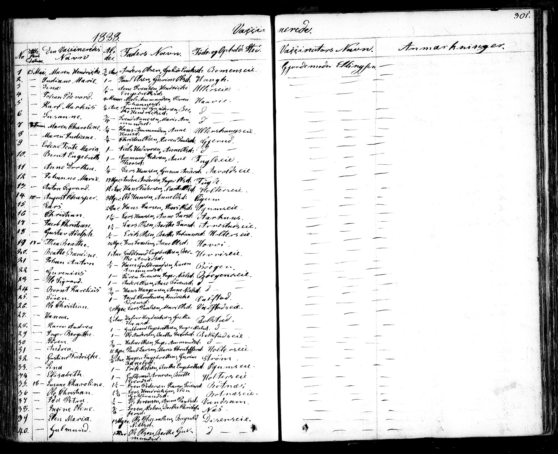 Nes prestekontor Kirkebøker, AV/SAO-A-10410/F/Fa/L0006: Parish register (official) no. I 6, 1833-1845, p. 301