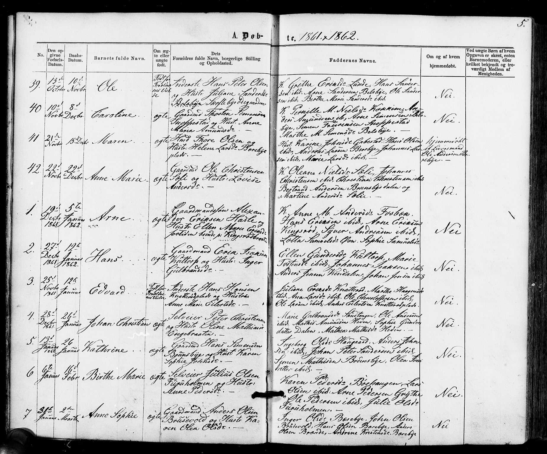 Varteig prestekontor Kirkebøker, SAO/A-10447a/F/Fa/L0001: Parish register (official) no. 1, 1861-1877, p. 5