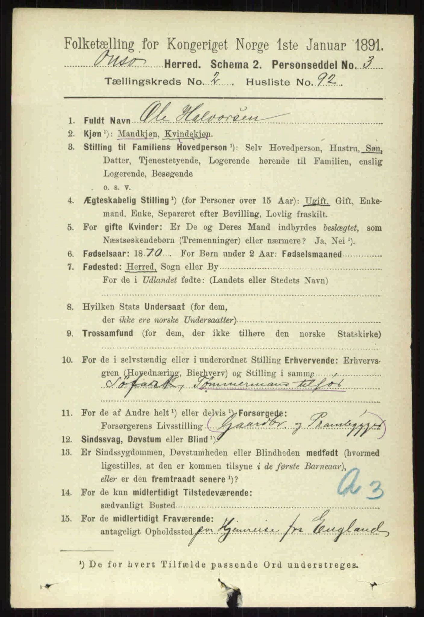 RA, 1891 census for 0134 Onsøy, 1891, p. 1493